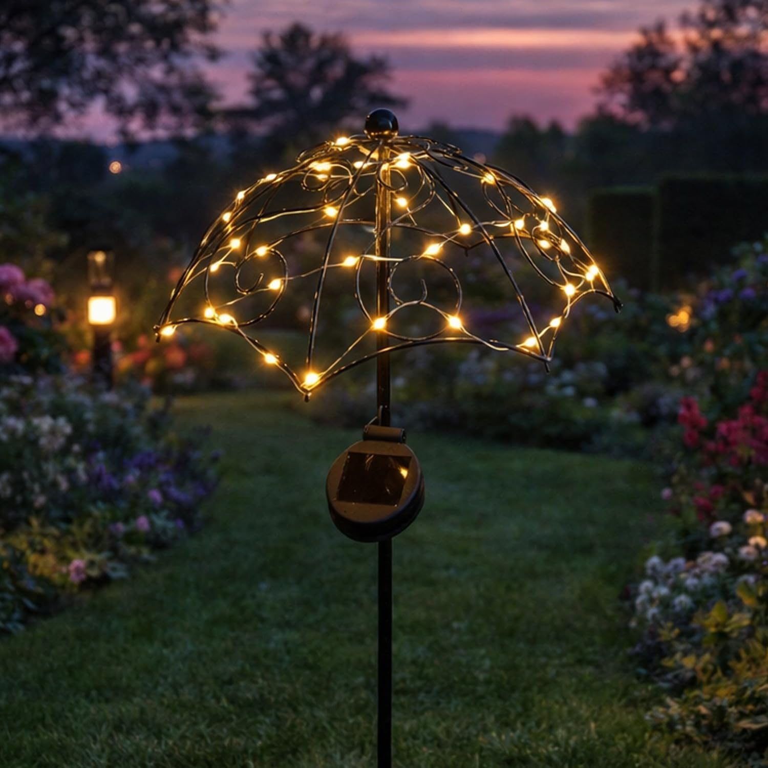 LED Solar Gartenstecker REGENSCHIRM - 35 warmweiße LED - H: 69cm - Lichtsensor - schwarz