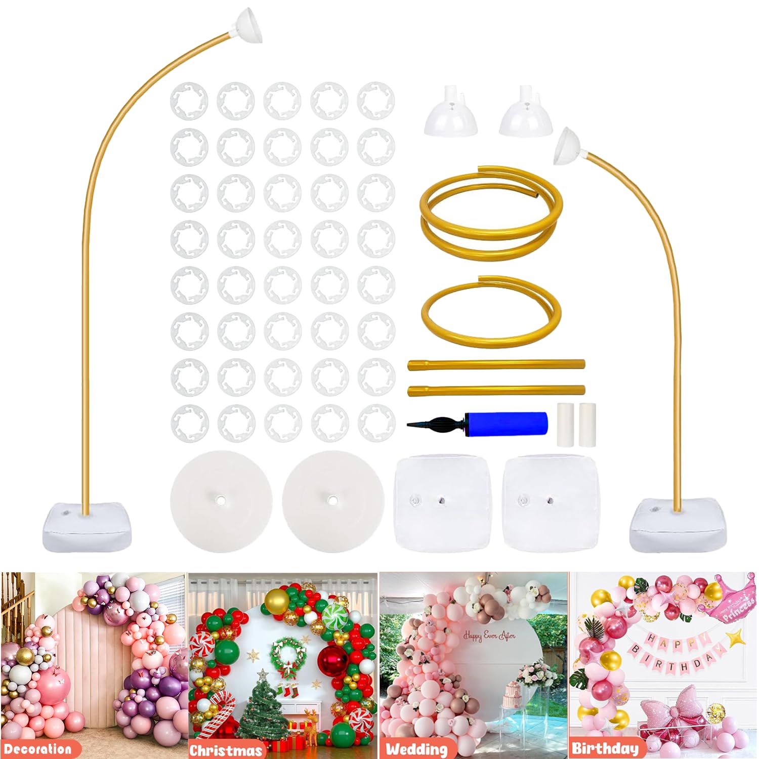 Supporto per arco di palloncini con base, kit per arco di palloncini da 2,5 m e 1,5 m, con tubi pieghevoli, supporto per mezzo arco, colonna per palloncini e telaio per arco per matrimoni