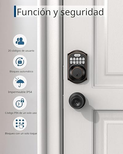 Miniatura 5 de TEEHO TE001 - Cerradura inteligente para puerta de entrada, sin llave, con teclado, con 2 llaves, bloqueo automático, de fácil instalación
