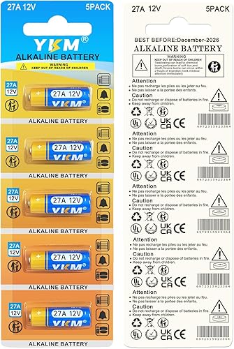 Miniatura 8 de YKM Batería alcalina de 12 V A27 LR27A MN27 L828F de 12 voltios para coche remoto de puerta de garaje, ventilador de techo, 5 unidades