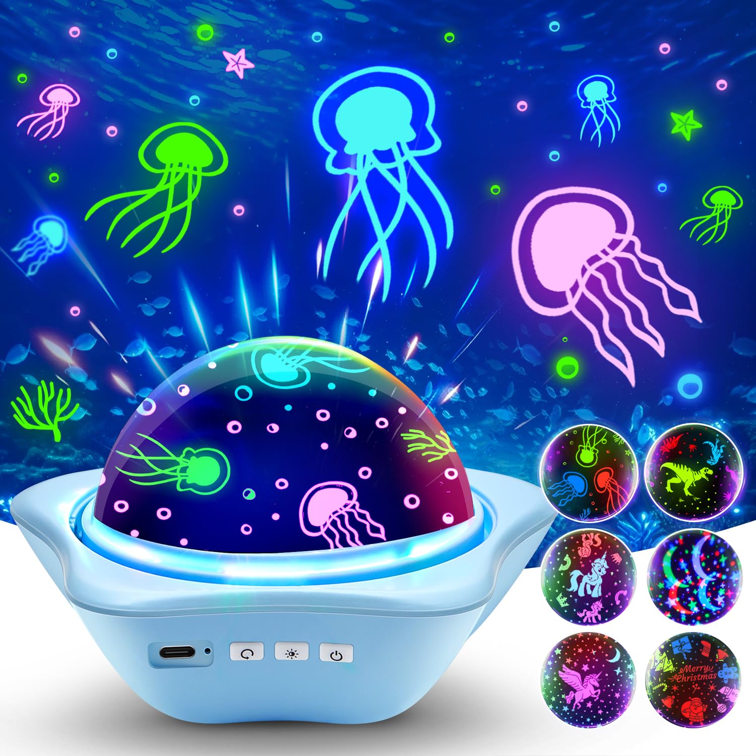 Jellyfish Night Light Projector, 6 Films+ 96 Projection Options Kids Projector for Bedroom, USB 2400mah Rechargeable Lamp for Baby Sleeping, Jellyfish Night Lights for Kids Toys Baby Gifts Newborn