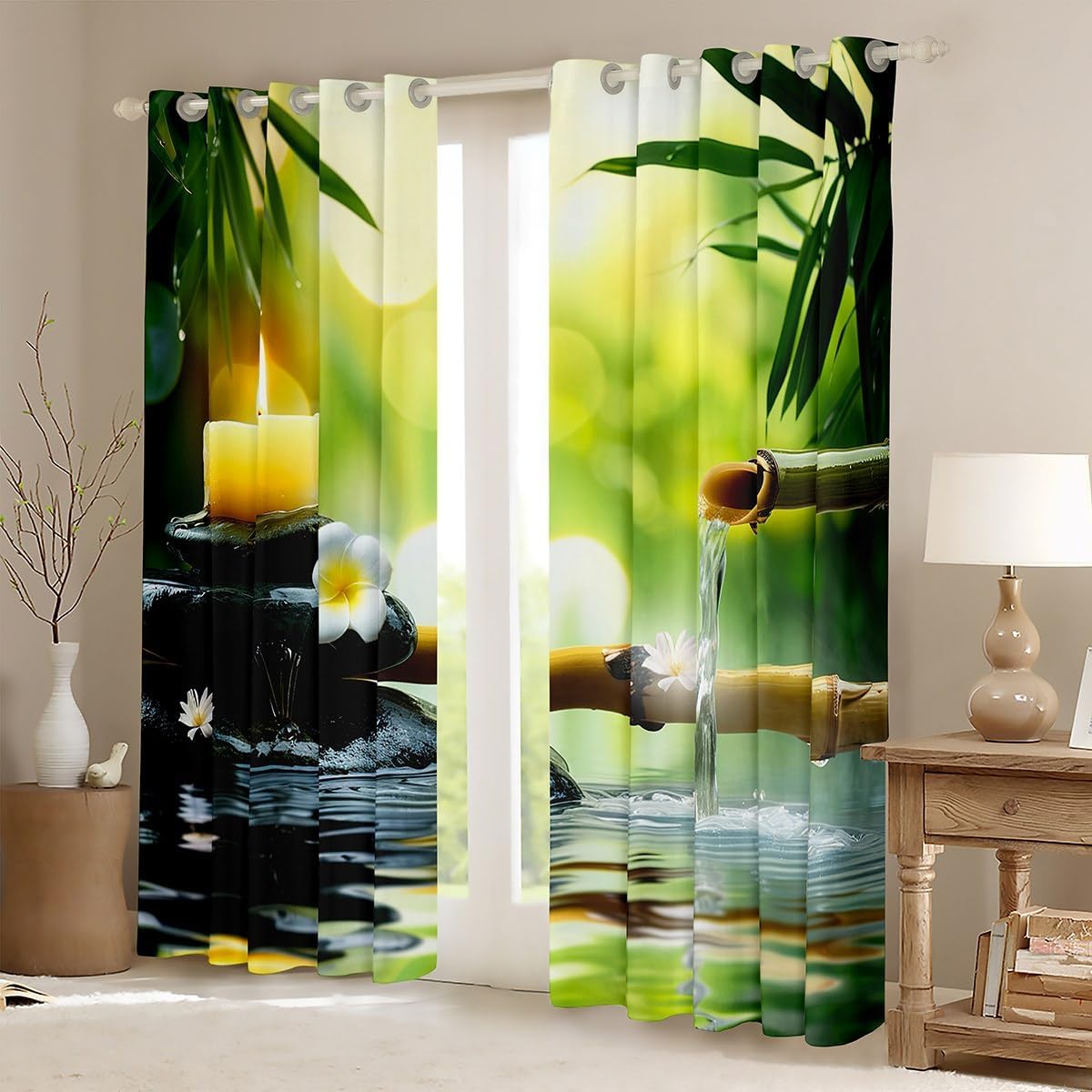 Feelyou Zen Curtain Zen Stones Darkening Window Dreapes for Bedroom Meditation Tranquil Nature Artwork Blackout Curtains() Zen Spiritual Nature Theme Window Treatments Decor (2 Panels, 38 x 54 Inch)