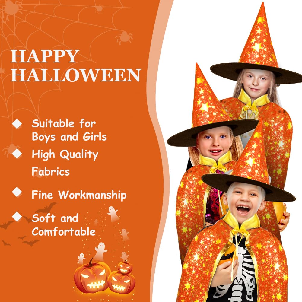 Peleryna czarodzieja, płaszcz czarownicy, dla dzieci, kostium czarownicy, płaszcz i kapelusze dla dzieci, kostium na Halloween, rekwizyty, kostium ze złotymi gwiazdami, dla dzieci, dziewcząt, na