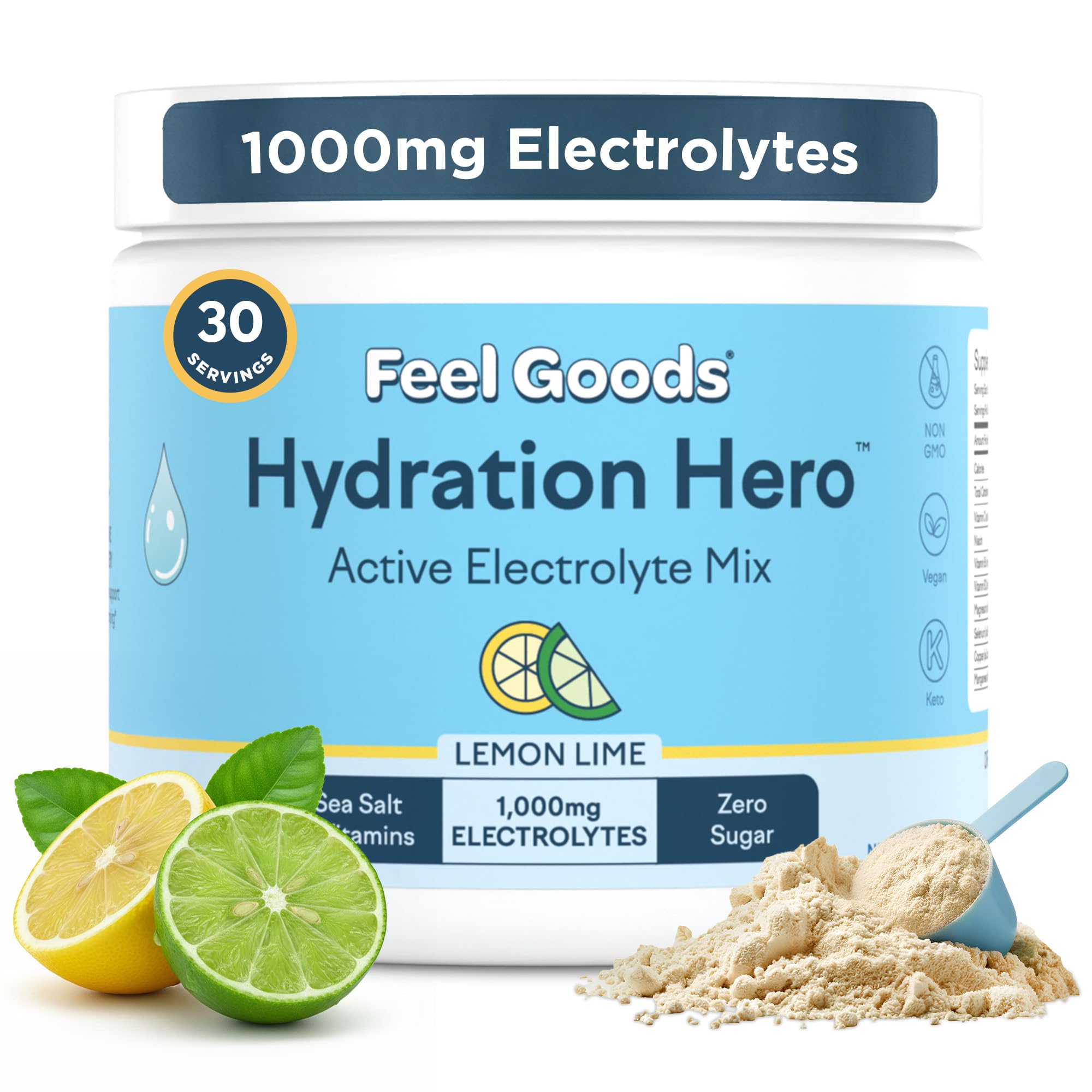 - Feel Goods Hydration Hero, Sugar-Free Electrolyte Powder for Daily Hydration - Electrolytes Drink Mix with Magnesium, Potassium & Vitamins for Fasting & Energy - Keto, Vegan & Organic Flavors