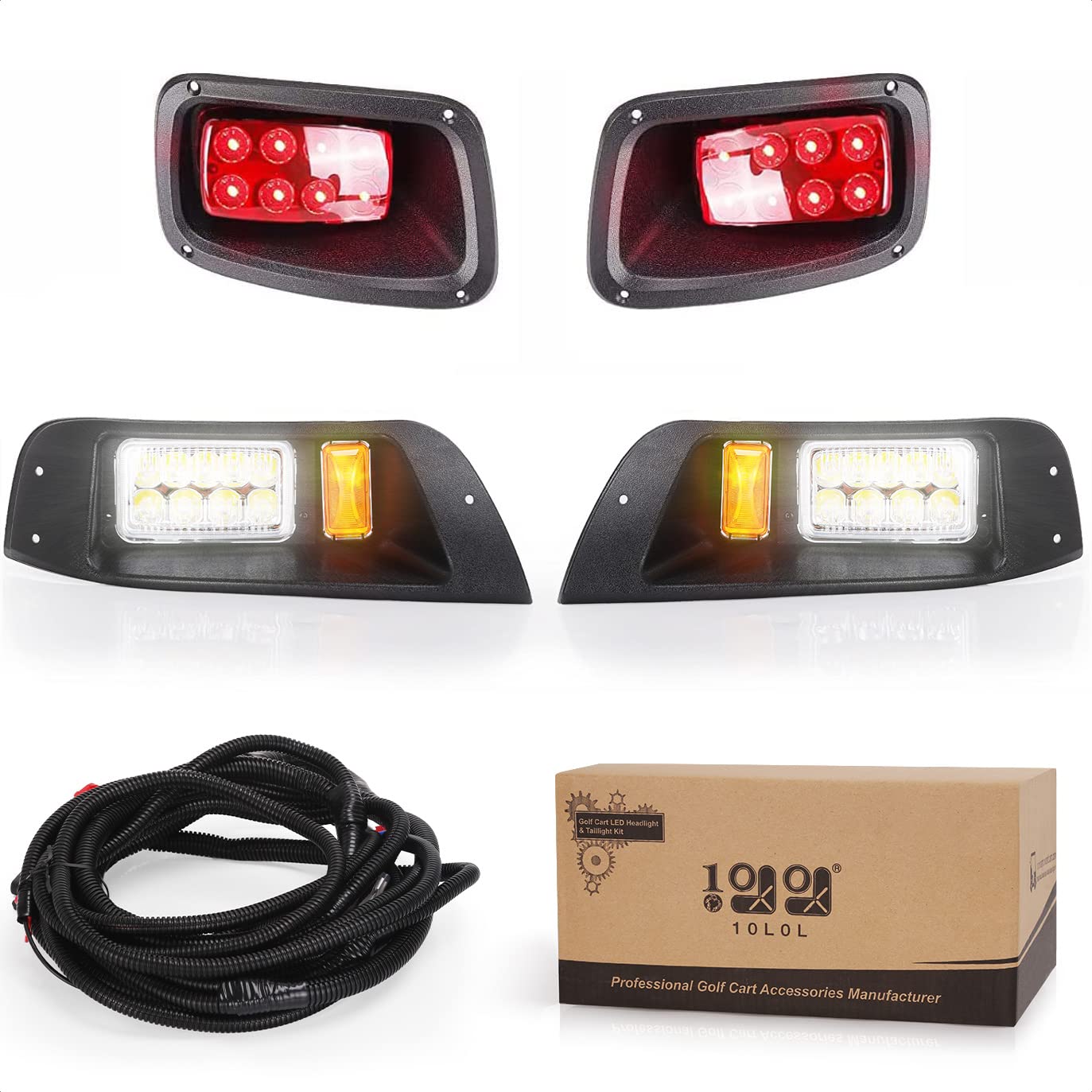 10L0LGolf Cart LED Light Deluxe Set for E-Z-GO TXT 1996-2013 12V Headlight Taillight (2022 Update)