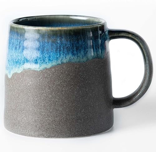 Tazas de café grandes de cerámica, hechas a mano, tazas de té con asa para oficina y hogar, 16 onzas, aptas para lavavajillas y microondas (azul