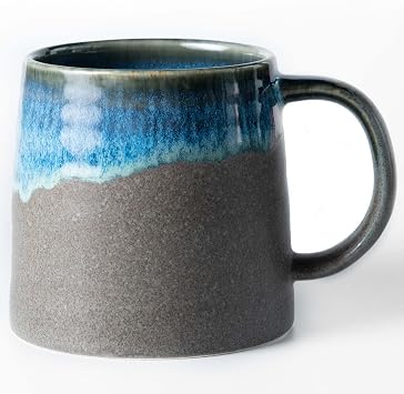 Ceramic Coffee Mug, 16 oz Handmade Tea Cups with Handle, Blue Grey