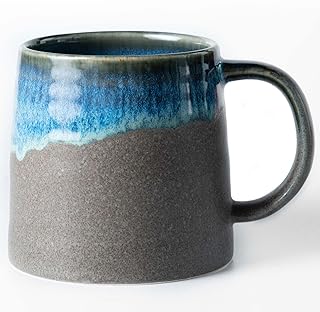 Ceramic Coffee Mug, 16 oz Handmade Tea Cups with Handle, Blue Grey | Pottery Mug Handmade for Office and Home, for Men and Women, Dishwasher and Microwave Safe, Great Gift