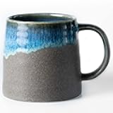 Large Ceramic Coffee Mugs, Handmade Pottery Mug, Tea Cups with Handle for Office and Home, 16 oz, Dishwasher and Microwave Safe (Blue Grey)