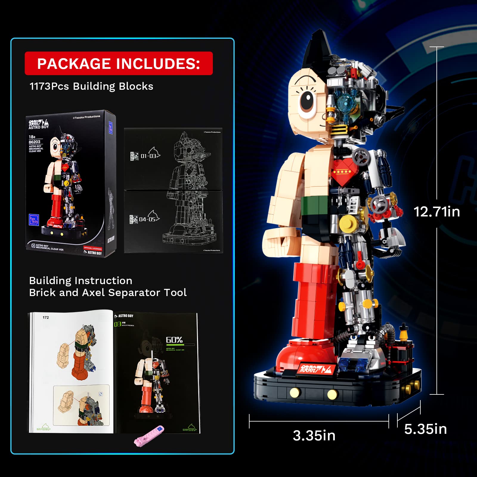 BRICKKK PANTASY Astro Boy Meccanismo Trasparente Set di Costruzione per Adulti, giocattolo creativo di alta qualità, ideale per collezionare ed esporre, regalo perfetto per gli amanti degli anime.