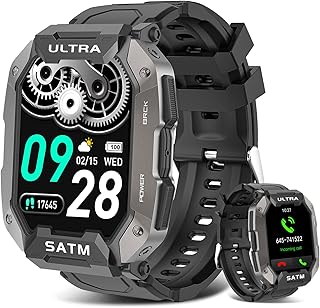 Military Smart Watch for Men Bluetooth Answer/Make Call, Waterproof Rugged Outdoor Sports Tactical Smartwatch, Activity Trackers Watches with Heart Rate Sleep Monitor for Android iOS Phones
