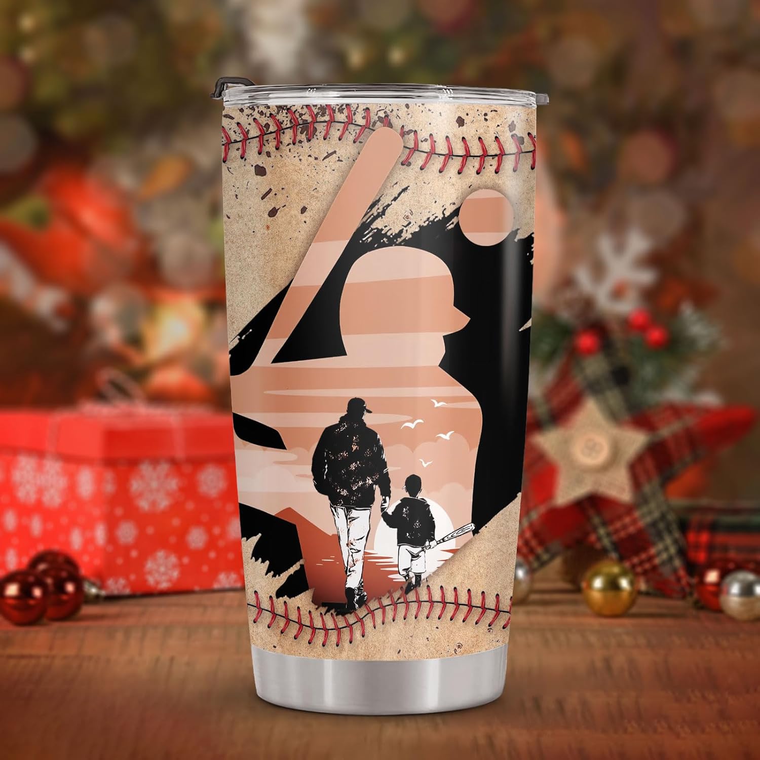 34HD Baseball Dad Tumbler with Lid 20oz Stainless Steel, Behind Every Player Travel Coffee Cup for Father's Day Gift - Birthday Present to Daddy, Him, Grandpa & Husband - Image 3
