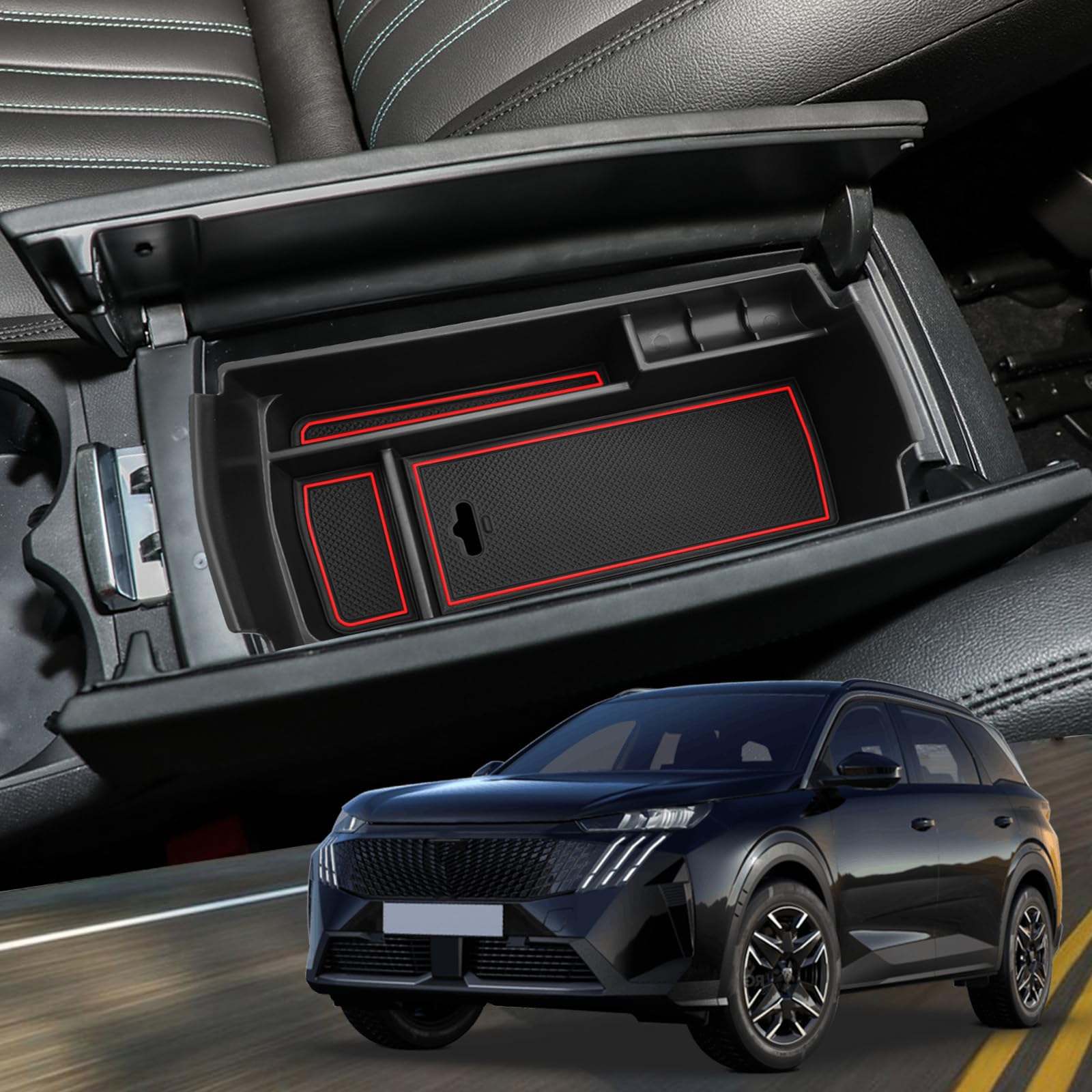 YEE PIN Compatibile con Peugeot 3008 5008 2017-2024 / C5 aircross 2018-2024 scatola di immagazzinaggio console centrale 3008 5008 organizer vassoio per braccioli, organizer accessori con 3 colori