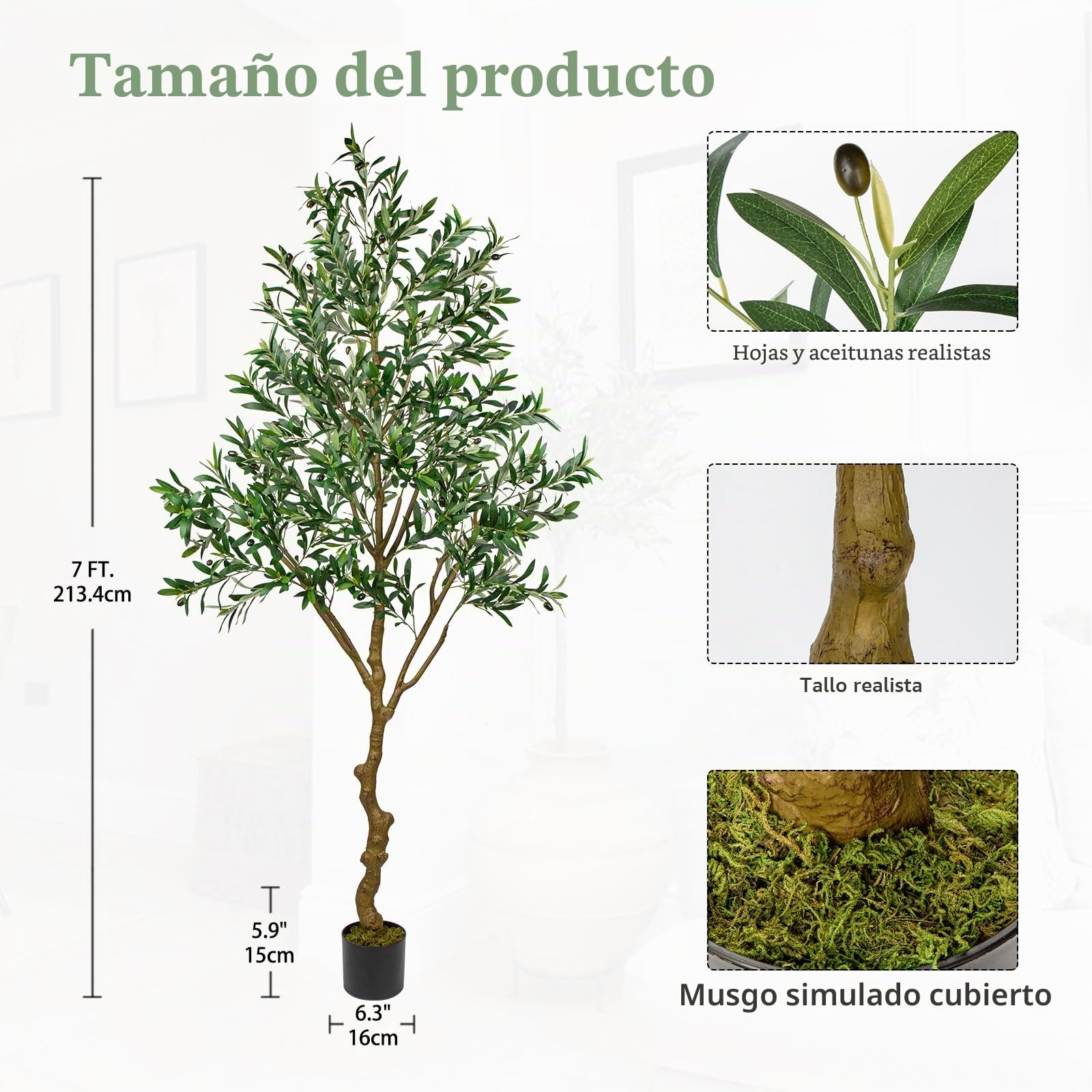 Oairse 210 cm olivo artificial planta artificial plantas artificiales grandes plantas artificiales plantas falsas plantas de plástico en maceta, árbol artificial como real para decoración del hogar