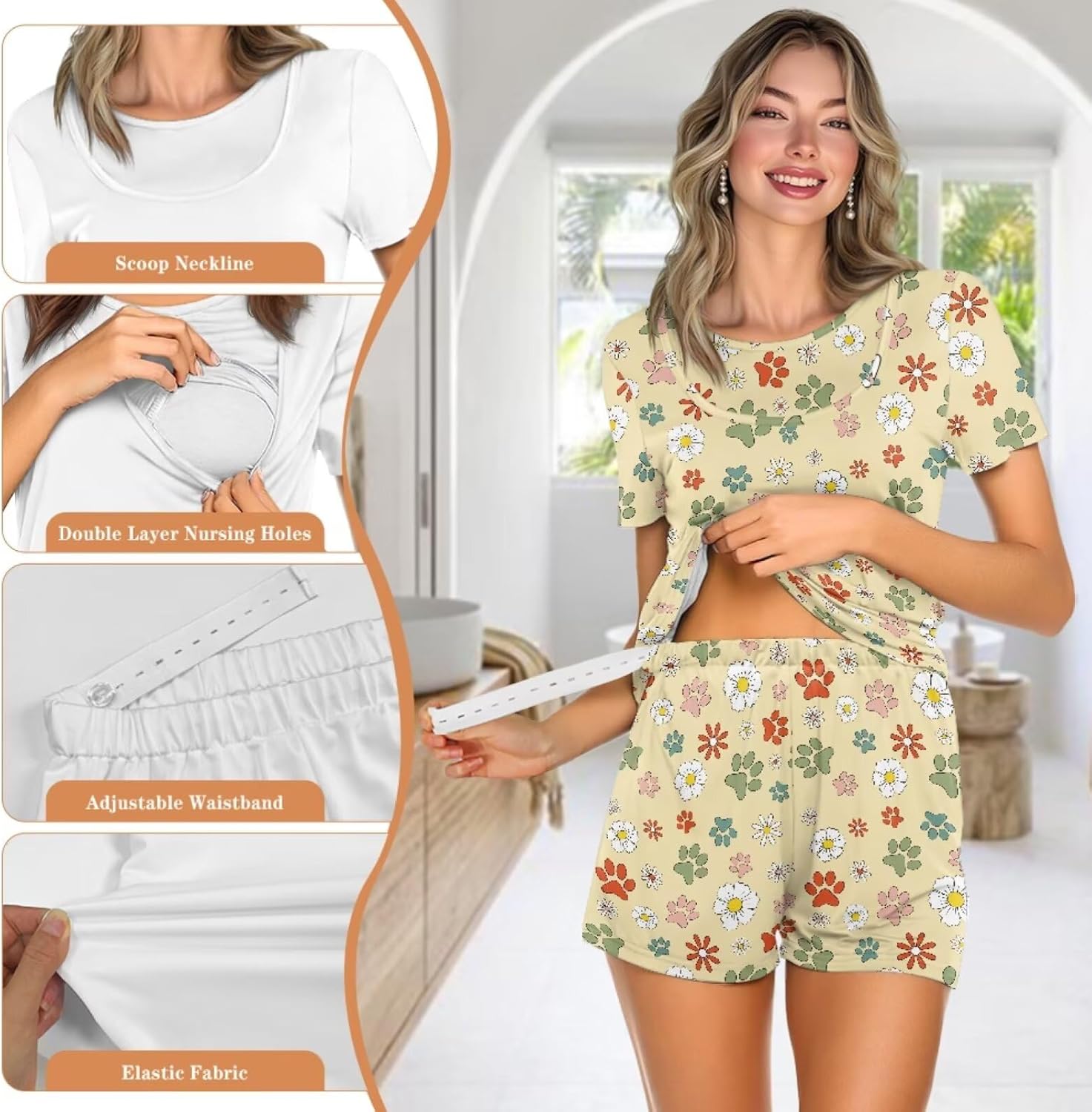 Nursing Pajamas for Women Breastfeeding Sleepwear Soft 2 Piece Postpartum Lounge Sets