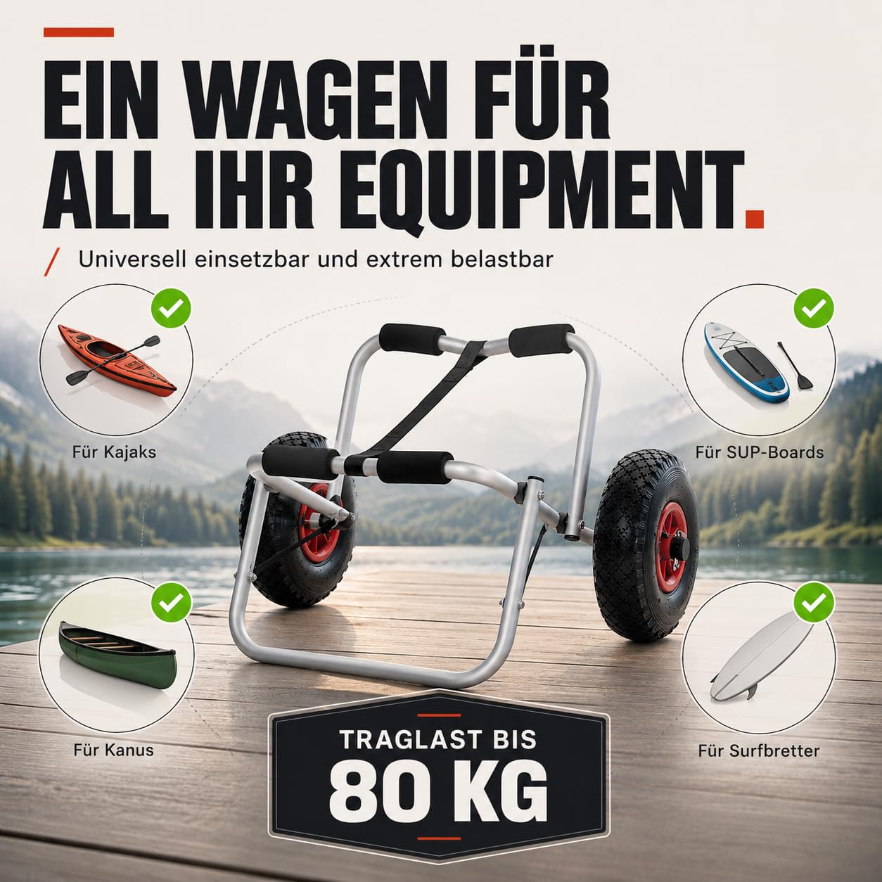 Brunelli TRANSPORTWAGEN Kajak Boot Kanu SUP Surf Board Transport