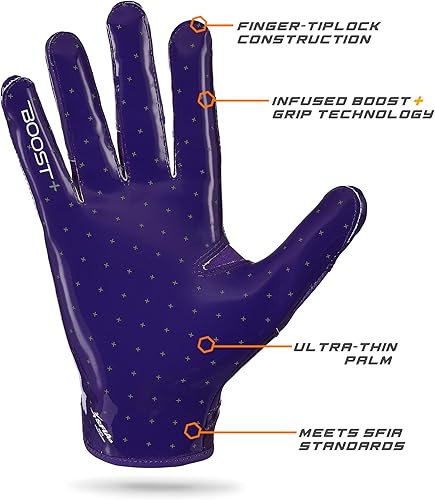 Vista 25 de Grip Boost Guantes de fútbol – Solid Stealth 6.0 Boost Plus Sticky Technology – Guantes de fútbol para adultos y jóvenes para receptor ancho – Negro