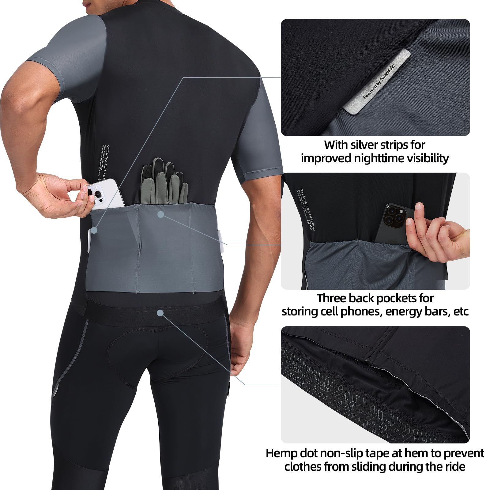 Santic Maillot Ciclista Hombre Top Ciclismo Bicicleta Bici Transpirable Secado Rápido Reflectante Jersey Ciclista Yorkson — view 6
