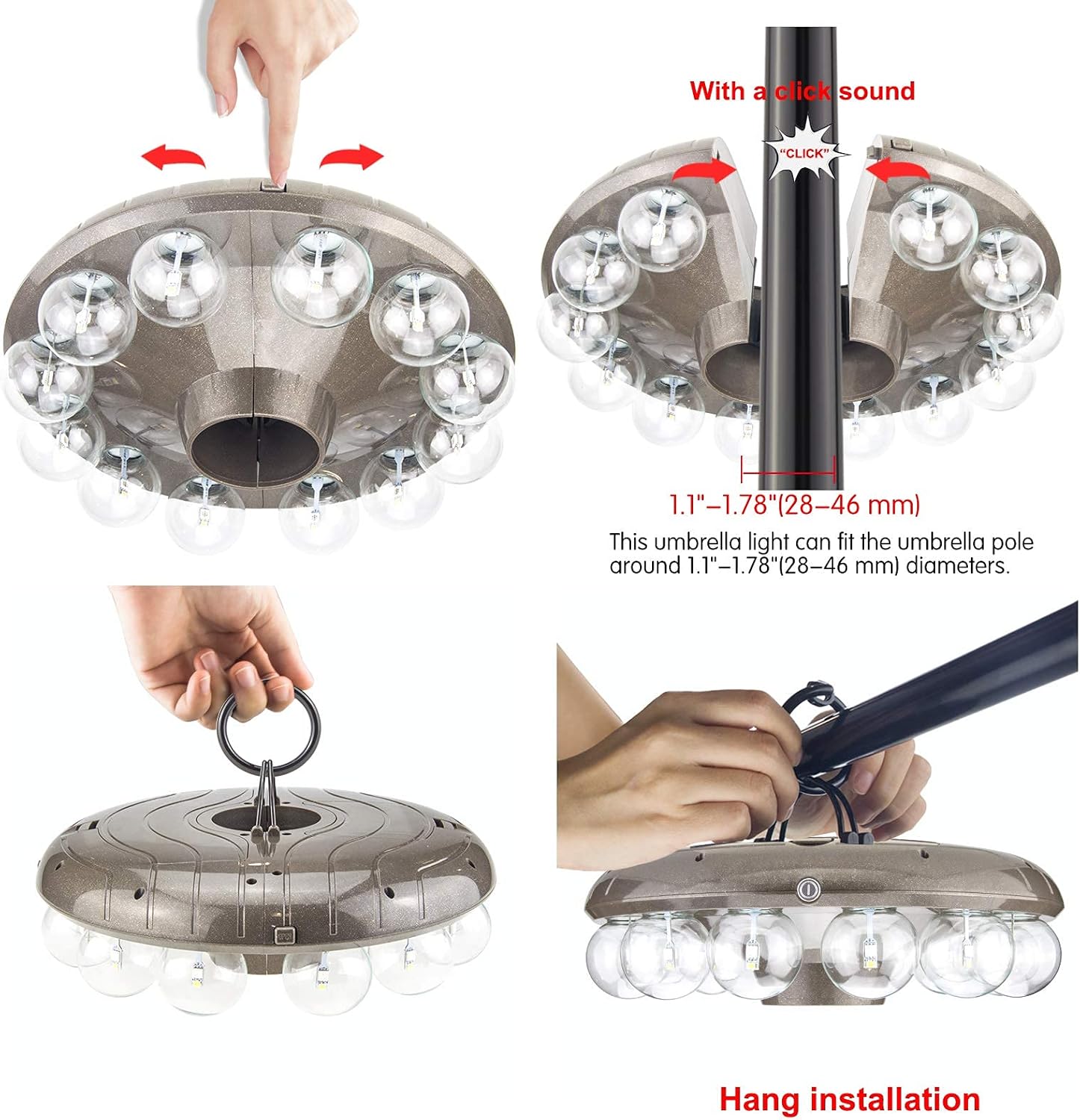 LUXSWAY Umbrella Lights Battery Operated,12 Color Changing Outdoor Patio Umbrella Light for Pole with 80Ft Remote,12 Clear Bulb 48 LEDs,4 Modes,4 Timer Option,Umbrella Hanging Light for Camping,BBQ - - 