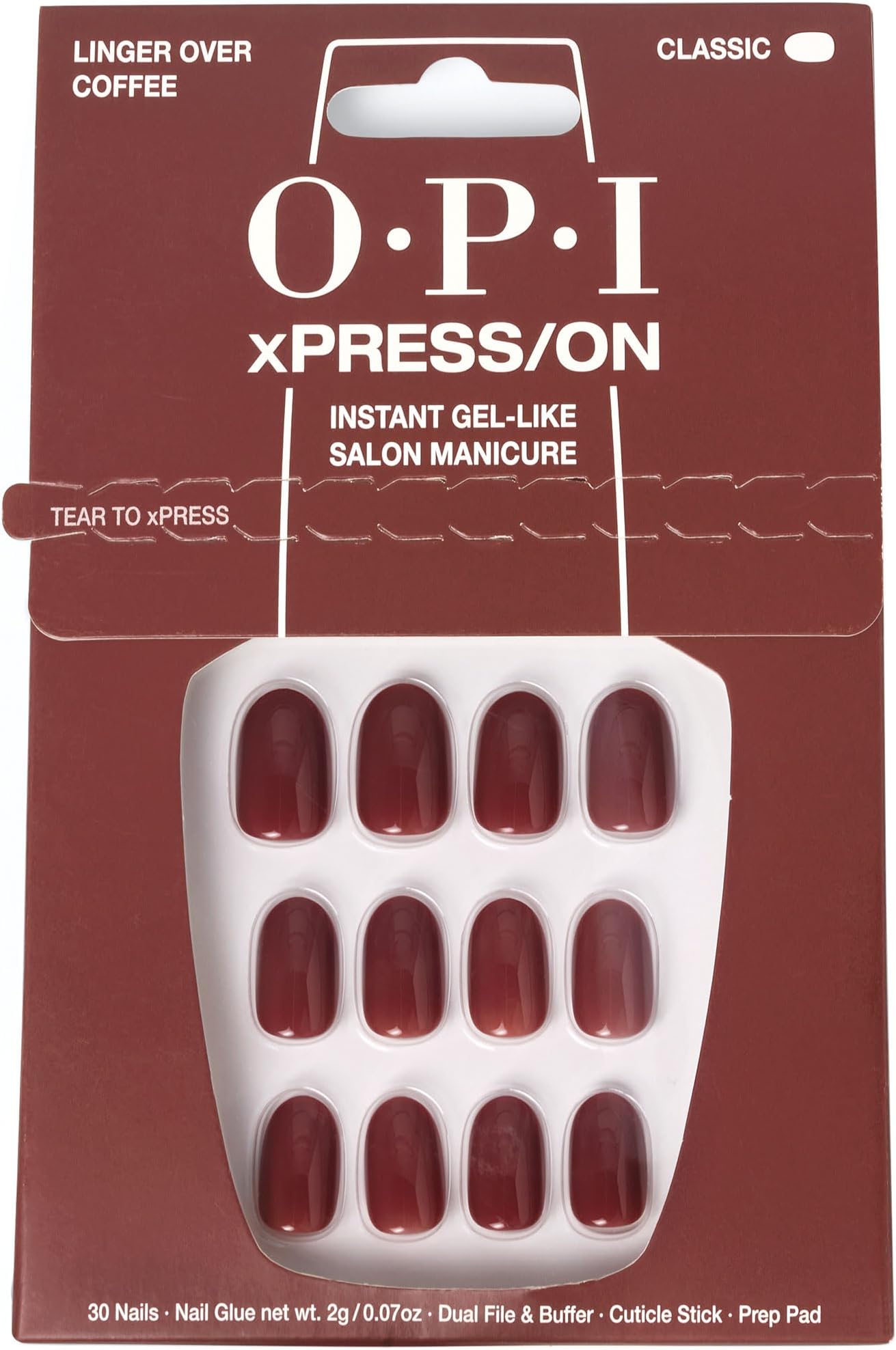 OPIxPRESS/ON Linger Over Coffee | Dark Brown Short Round Press On Nails | With Nail Glue | Long Lasting, Reusable, Non-damaging