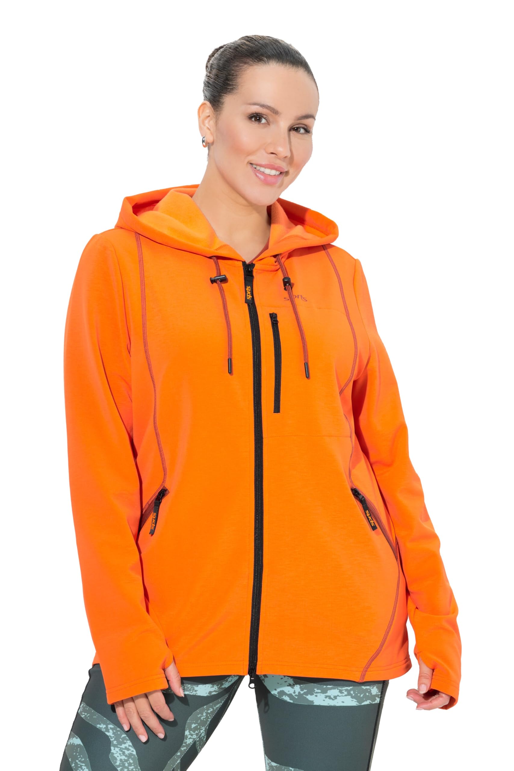 Ulla Popken Damen große Größen Übergrößen Plus Size Sweatjacke, 2-Wege-Zipper, Kapuze, Daumenloch 845139