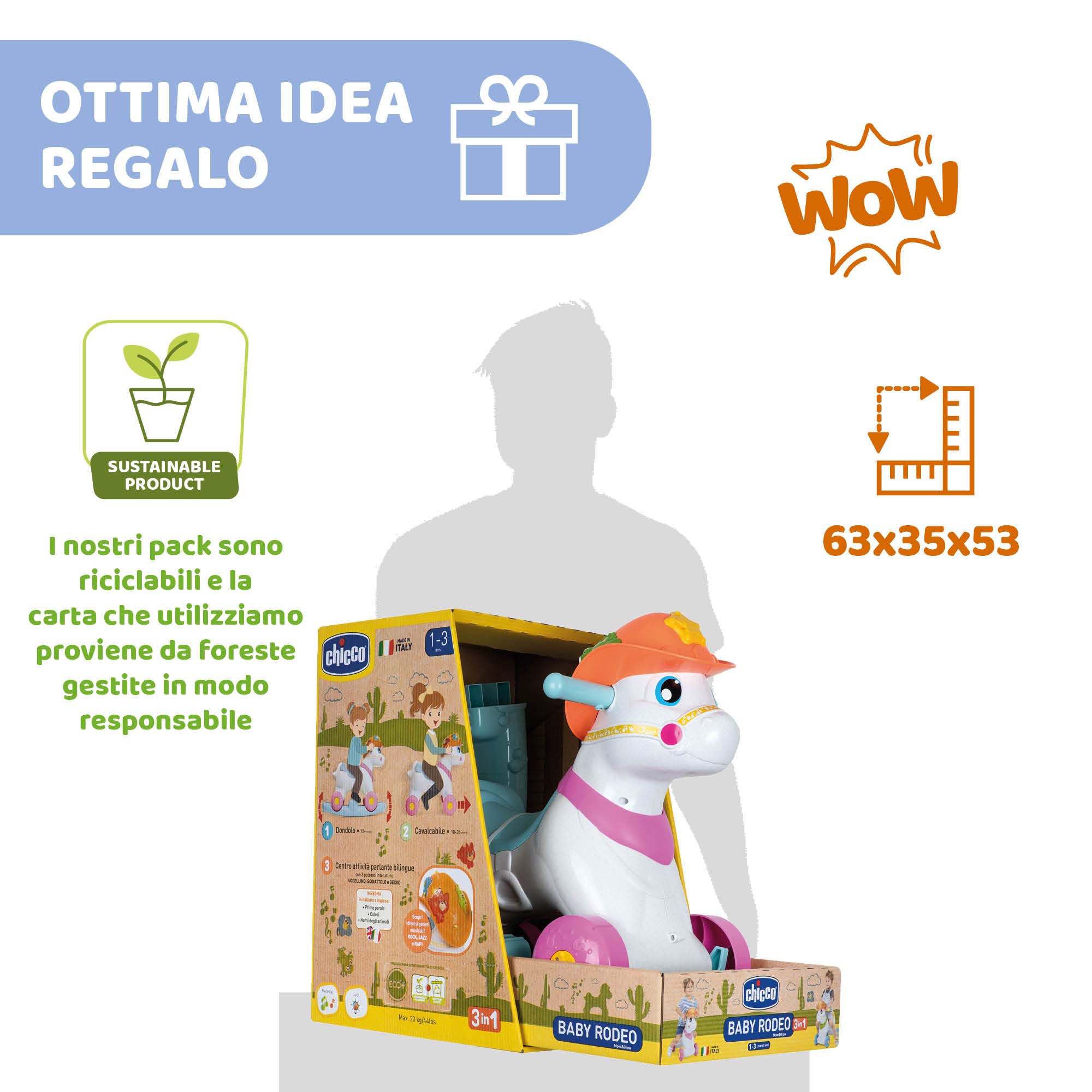 Chicco Cavallo a Dondolo per Bambini Miss Baby Rodeo, Gioco Educativo e Interattivo, Cavallo Cavalcabile Bambina con Effetti Sonori, Max 25 kg, Giochi per Bambini 1-3 Ann