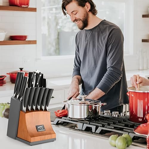 Miniatura 5 de Juego de Cuchillos, NANFANG BROTHERS Juego de Cuchillos de Cocina de Damasco de 15 Piezas con Bloque, Mango Ergonómico de ABS para Juego de