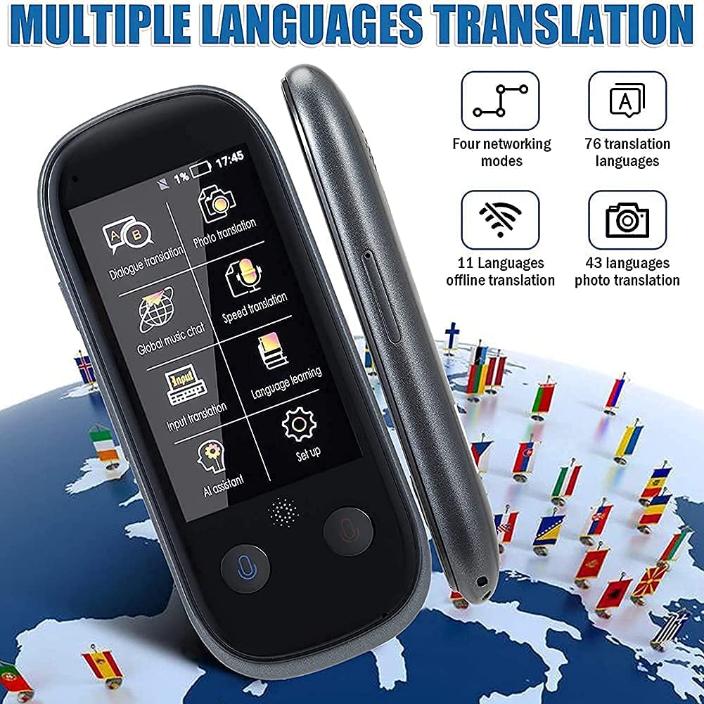 Dispositivo di traduzione vocale e Video ligente con Touch SN da 3,0 Pollici, rta 76 Lingue Tramite WiFi/Hotspot/Offline, Perfetto per Viaggi e Affari.