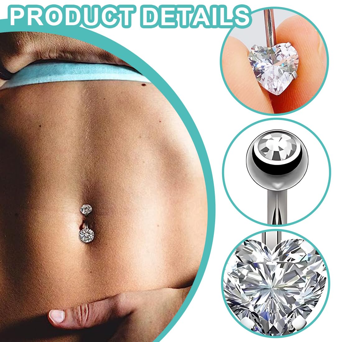 12 Piercing Ombelico In Acciaio Chirurgico - Pendenti Colorati Con Cristallo, Perfetti Per Un Look Trendy - Foto 7