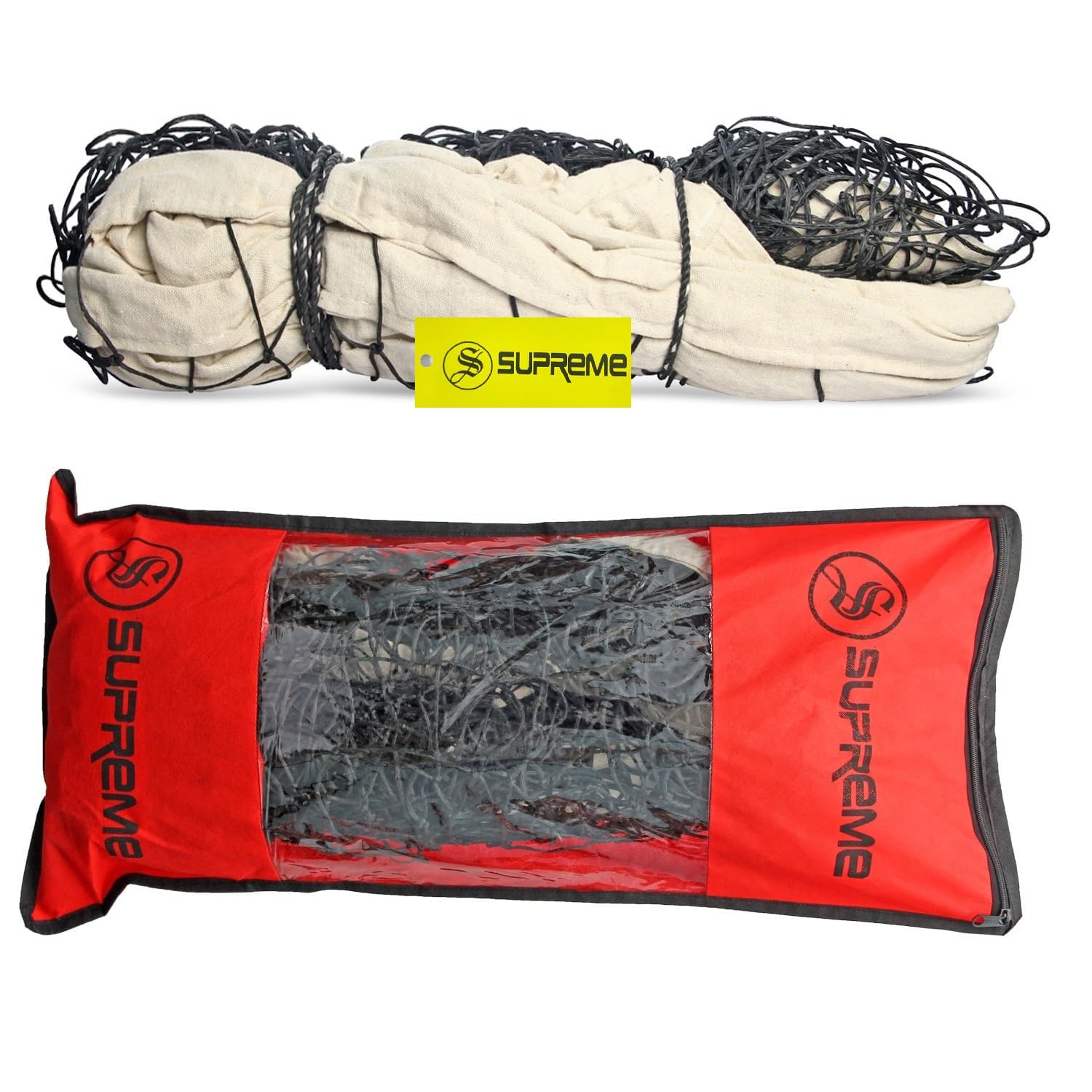 Supreme Volleyball Net Classic (4 Side Canvas) Heavy Duty (Pack of 1) Volleyball Net (Black, Beige)