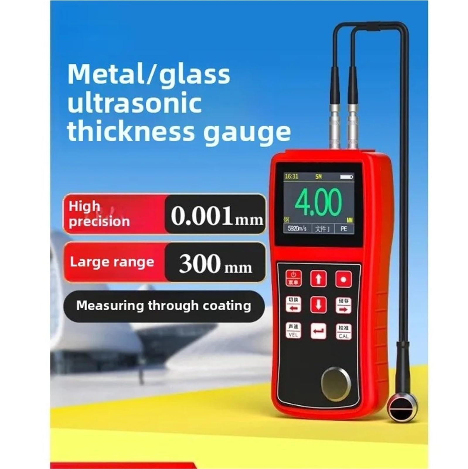 Medidor de Espesor Medidor de espesor por ultrasonido alta precisión, medidor Metal/s/plástico con pantalla digital, pruebas industriales no destructivas