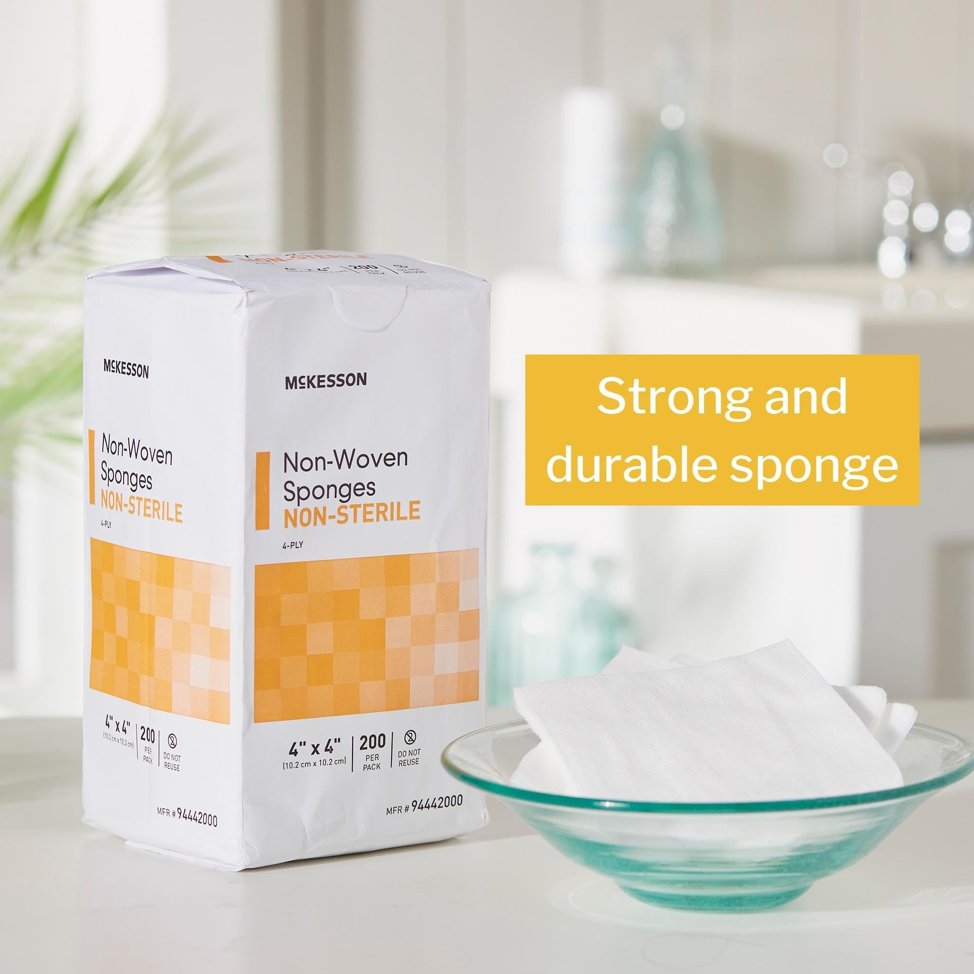 McKesson Non-Woven Sponges, Non-Sterile, 4-Ply, Polyester/Rayon, 4 in x 4 in, 200 per Pack, 5 Packs, 1000 Total