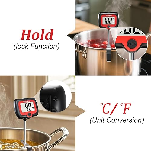 Vista 7 de BOMATA Termómetro digital de caramelo con clip para olla, termómetro de aceite para freír profundo con pantalla giratoria y sonda larga, para hacer