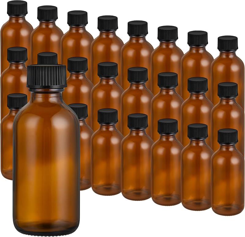 Frascos de vidro Boston Round âmbar UV com tampas, 60 mL, pacote com 24