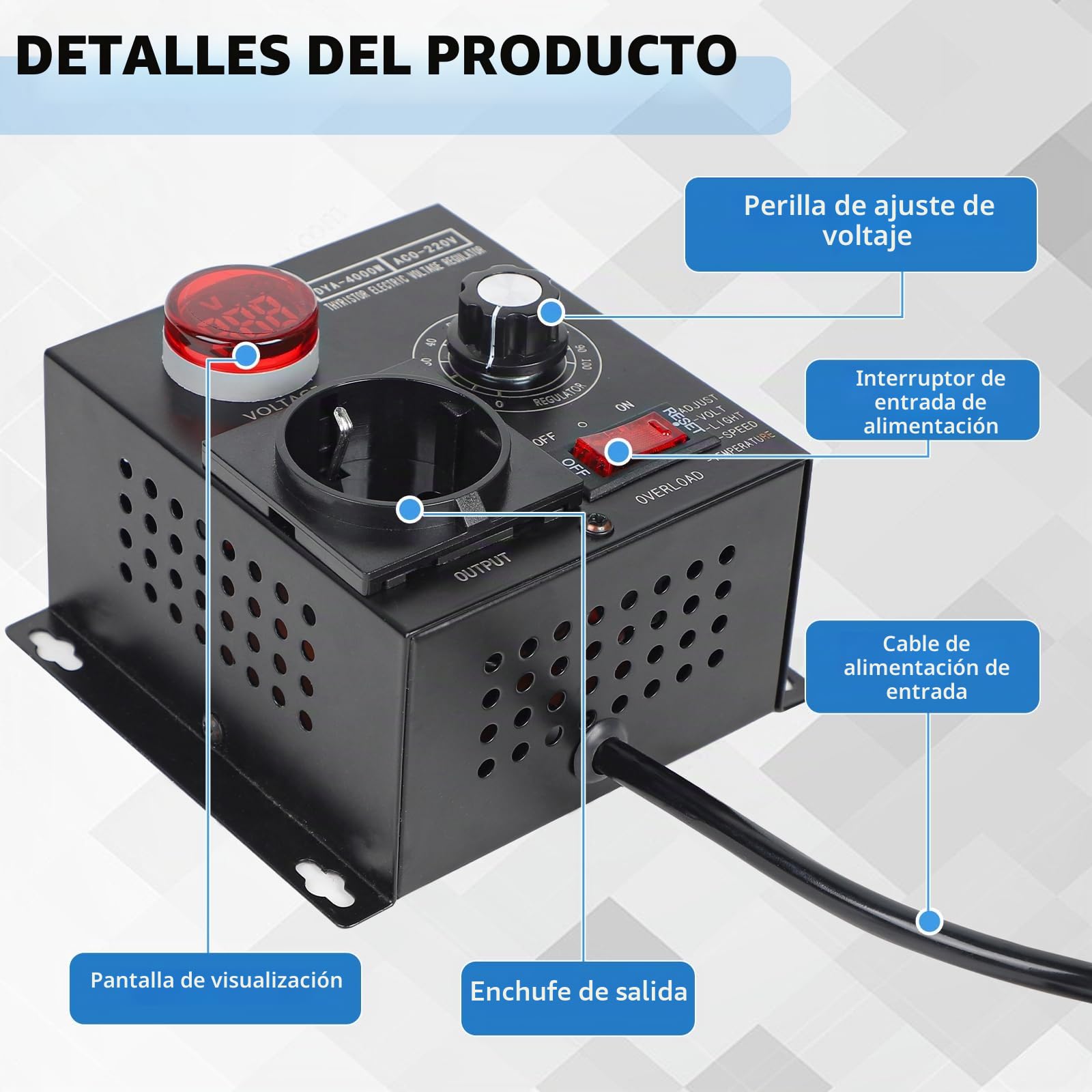 SWAWIS Regulador de Voltaje Regulador de Velocidad 220V AC 9A 4000W Regulador de Tensión para Control de Luz, Control de Temperatura, Control de Velocidad