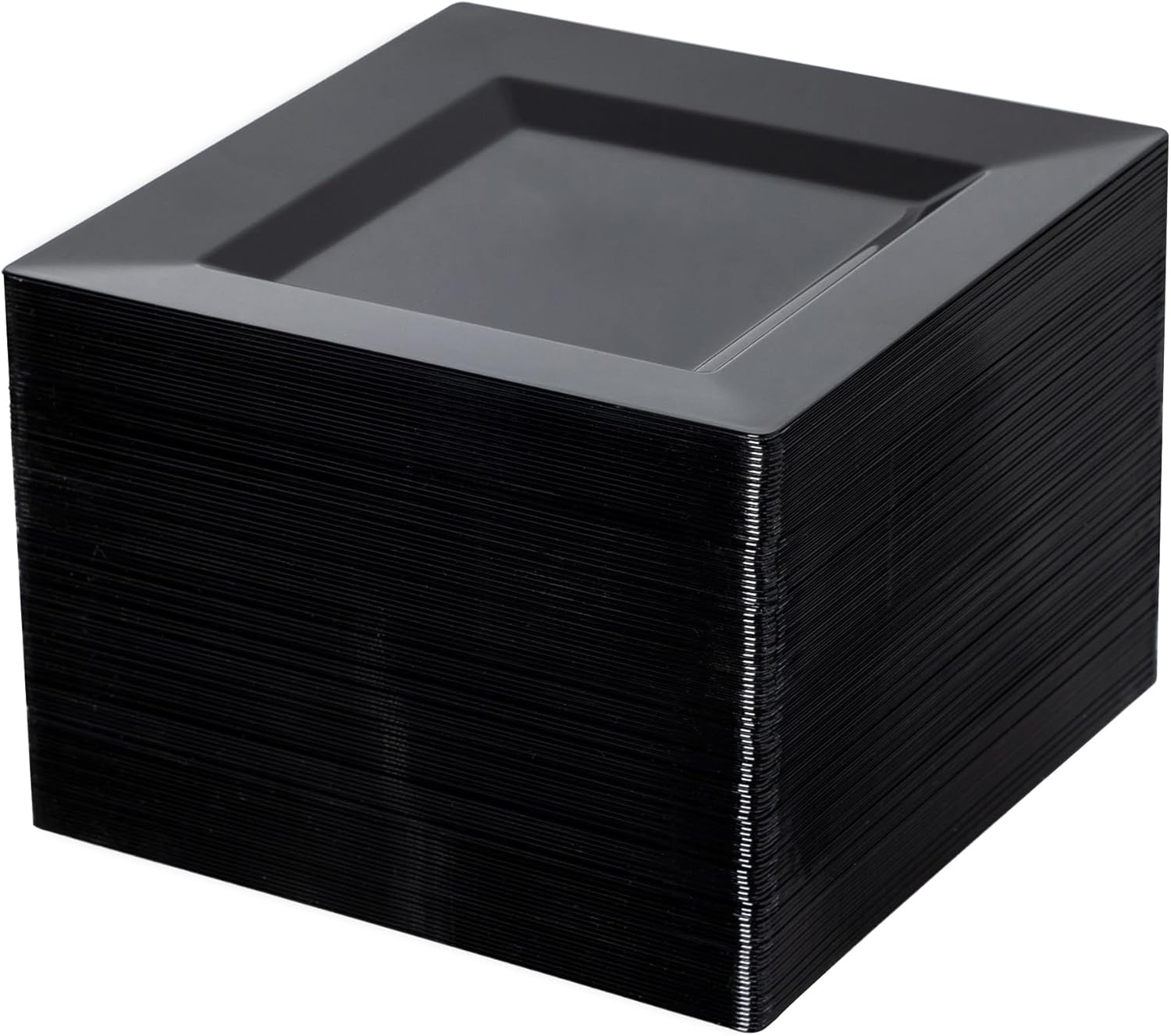 100 Pack Black Plastic Square Dessert Plates, 6.5" Disposable Salad Plates Heavy Duty Plates for Party, Wedding, Christmas, Easter