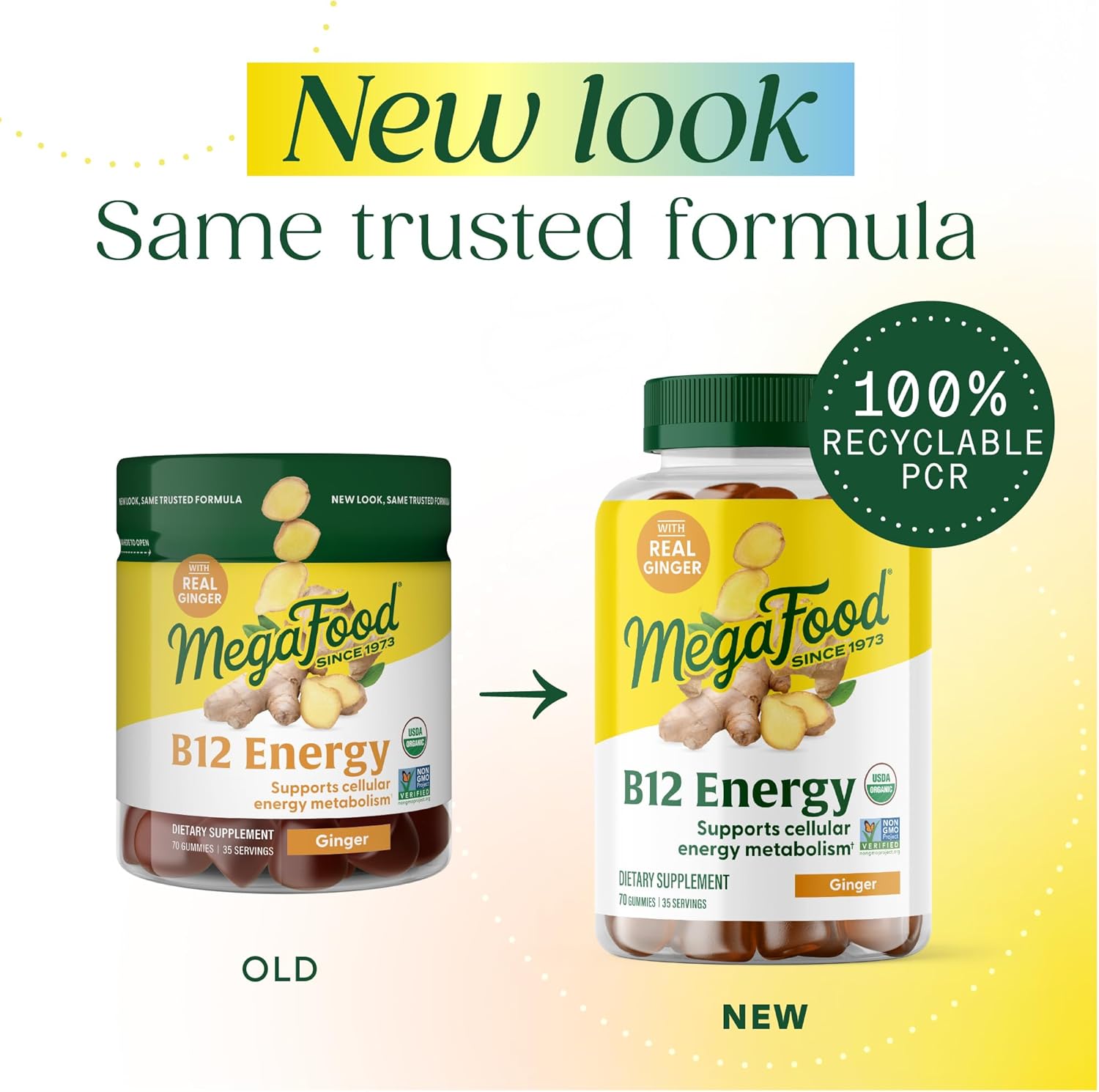 MegaFood Vitamin B12 Energy Gummies - Vegan - With Methyl B12 Vitamins to Support Cellular Energy Production - Ginger - Daily Vitamin B12 Supplement - USDA Organic - 70 Gummies, 35 Servings - Image 2