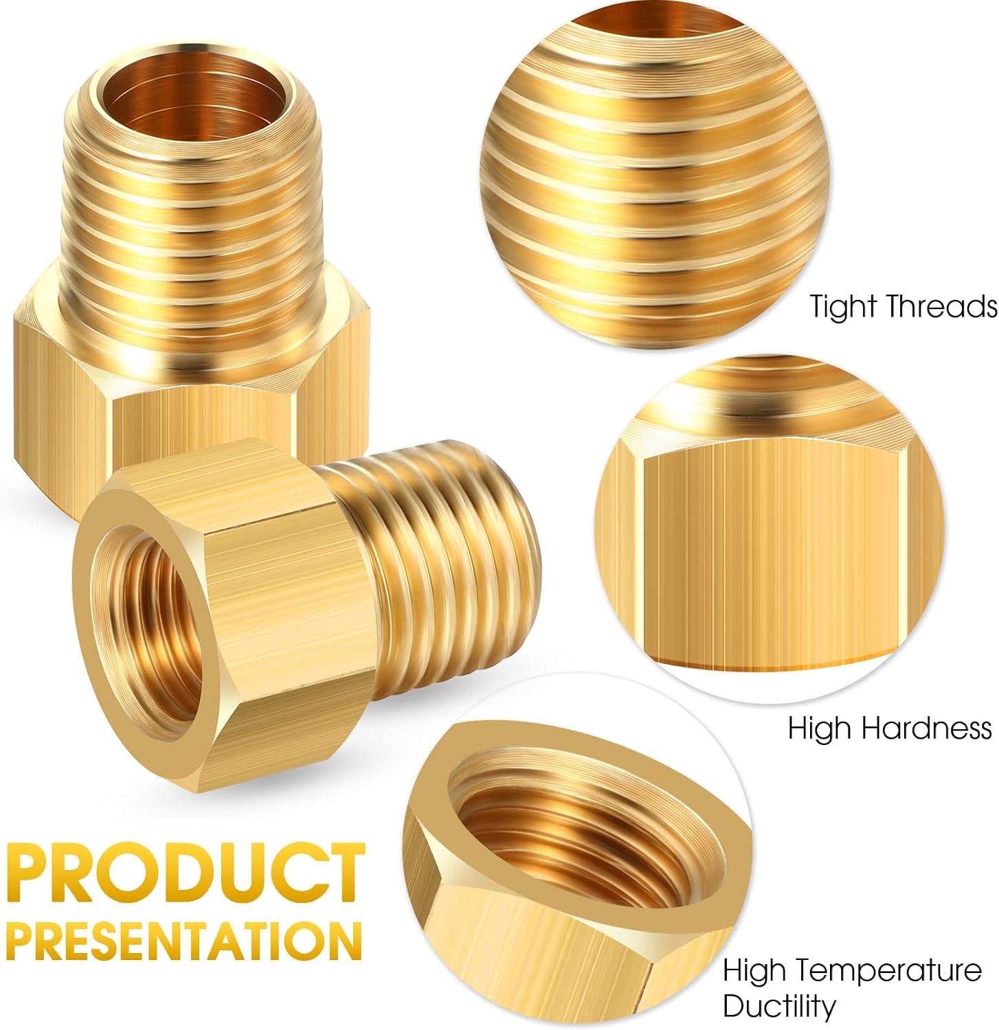 Frienda 1/4 Inch Male NPT x 1/4 Inch Female Inverted Flare Propane Fitting NPT Reducer Brass Female Pipe Adapter Brass Bushing Reducer Threaded Pipe Connector for Fuel Convert(6 Pcs)