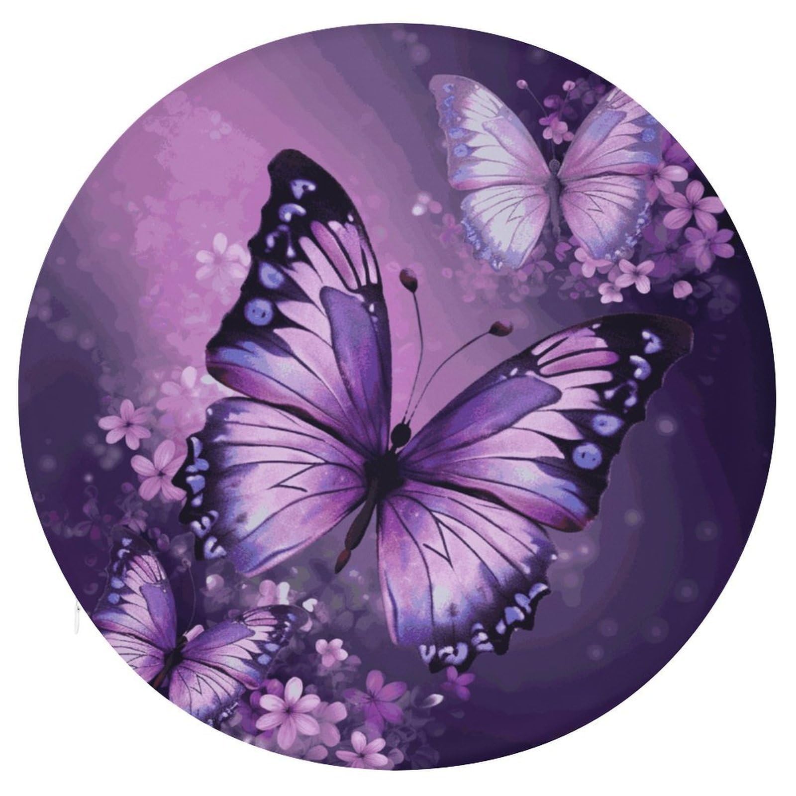 Wsoihfec Style Beautiful Purple Butterfly Art Seat Cushion Round Chair Pad
