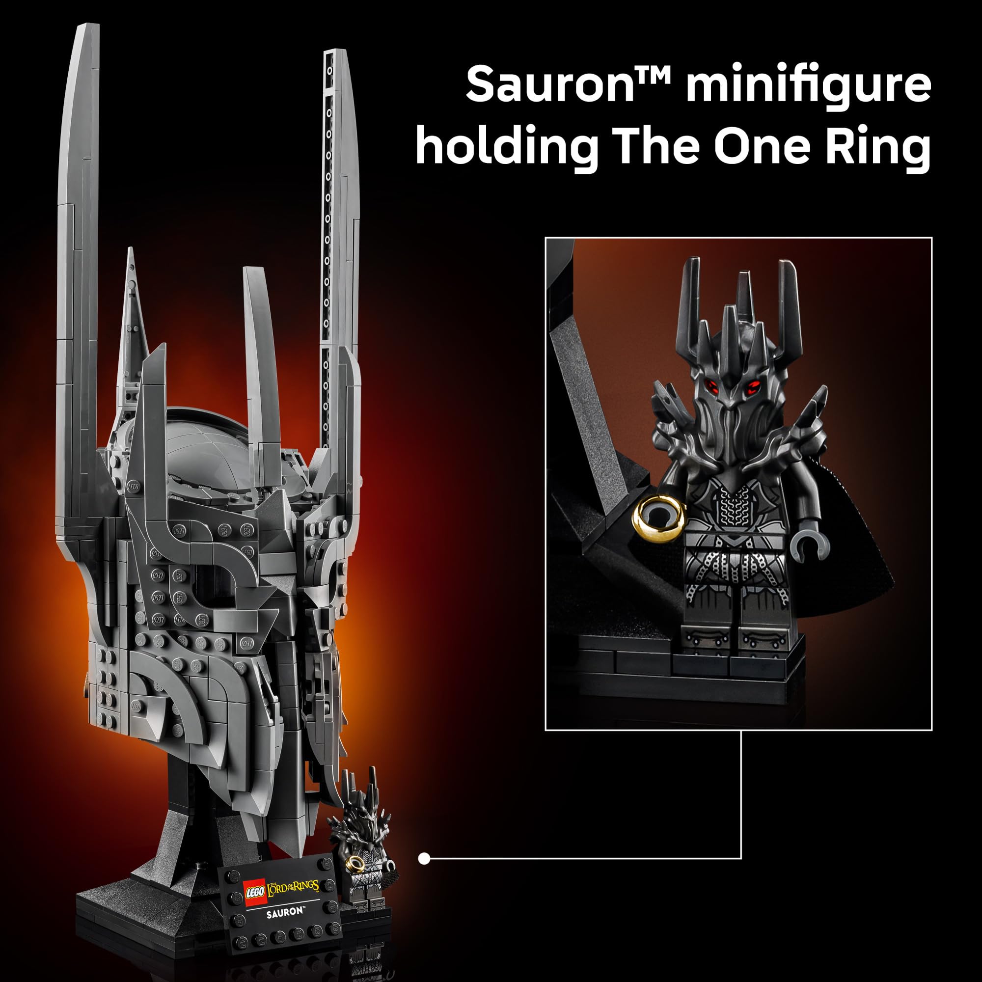 LEGO Icons The Lord of The Rings: Sauron's Helmet - Building Set for Adults, Ages 18+ - Bedroom, Home Office, Book Shelf Decor - W/Sauron Minifigure - Gift for LOTR Fans - 11373