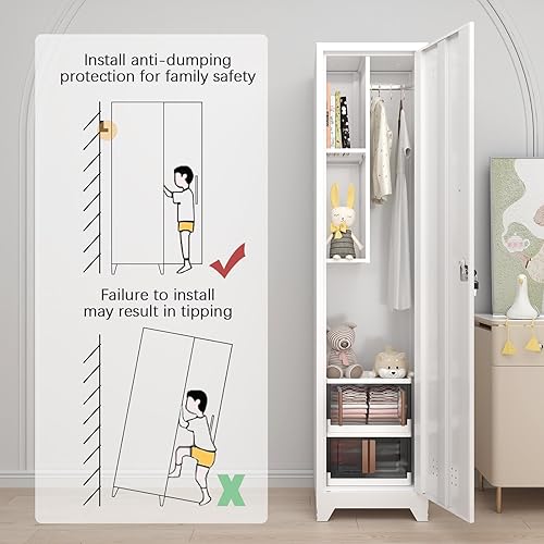 Miniatura 6 de GREATMEET Armario de almacenamiento para escoba, gabinete de utilidad de metal, gabinete alto para lavandería, gabinetes de almacenamiento delgados