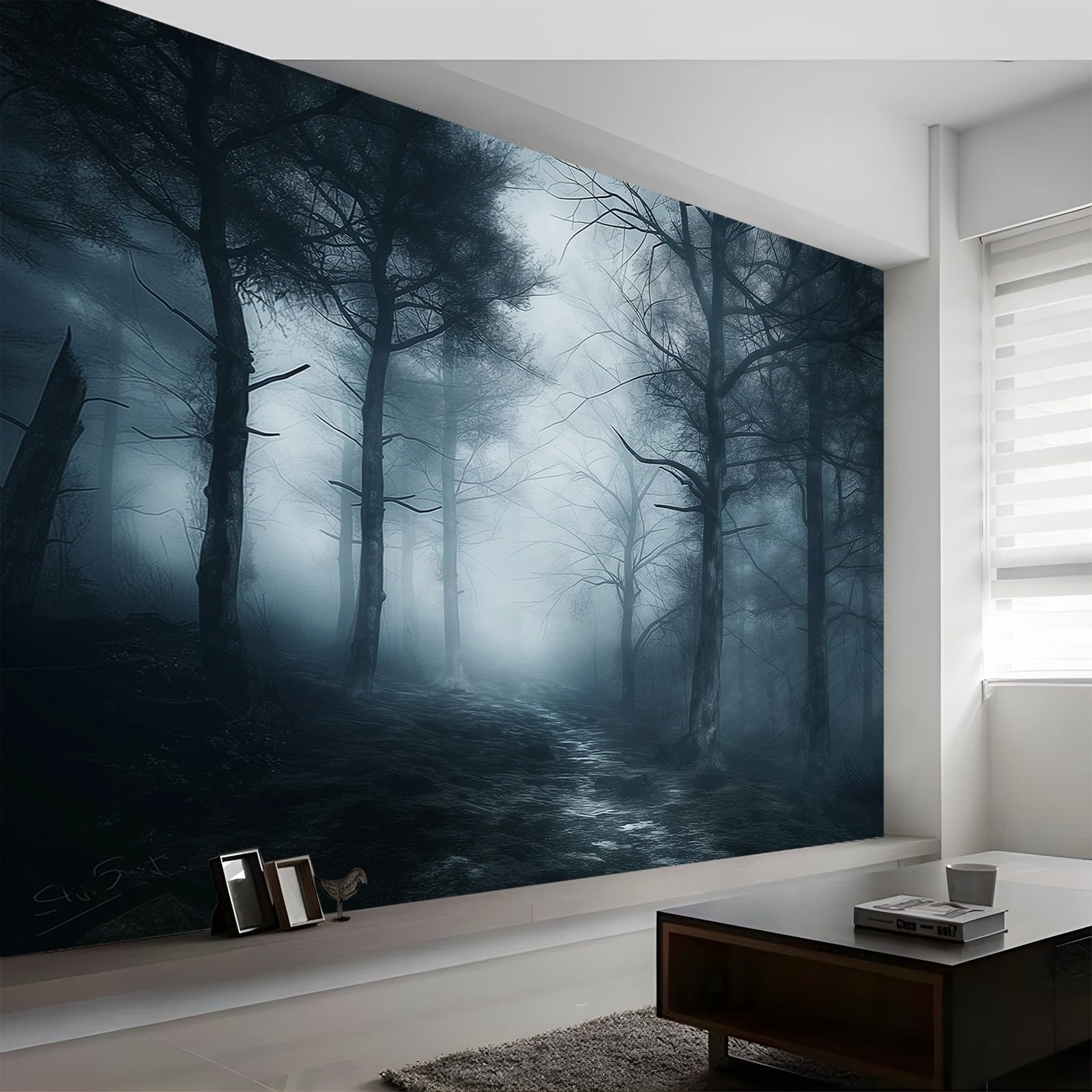 Panoramiczna tapeta z motywem mgły z horroru, nowoczesna tapeta z włókniny, łatwa do nałożenia, 200 x 140 cm, idealna do salonu, sypialni, biura lub korytarza, popielaty