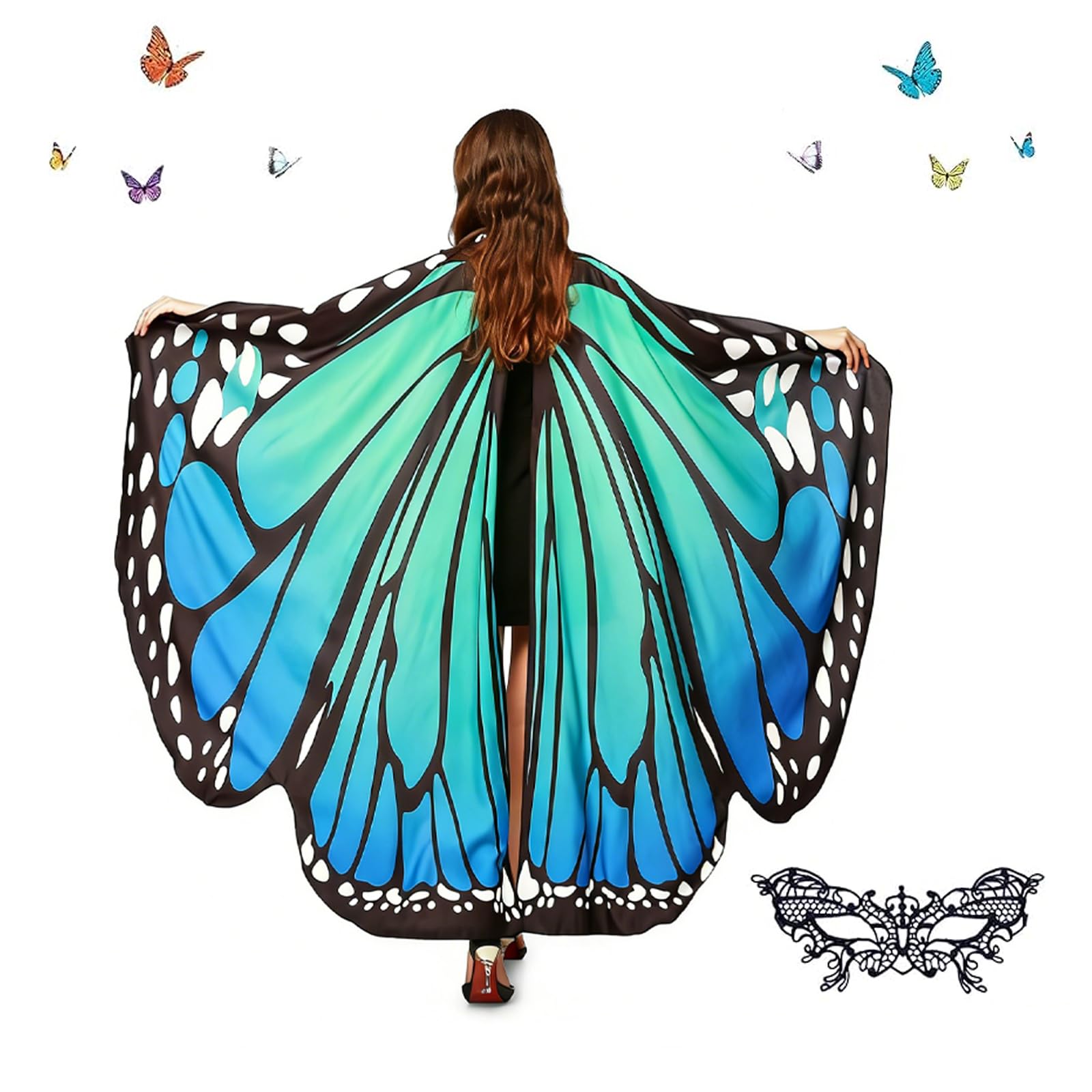Gvcxwqz Adult Butterfly Wings Costume Cape with Mask–Fairy Wings Adult Fancy Dress for Halloween, Carnival, Cosplay & Dance Performance (Style1)
