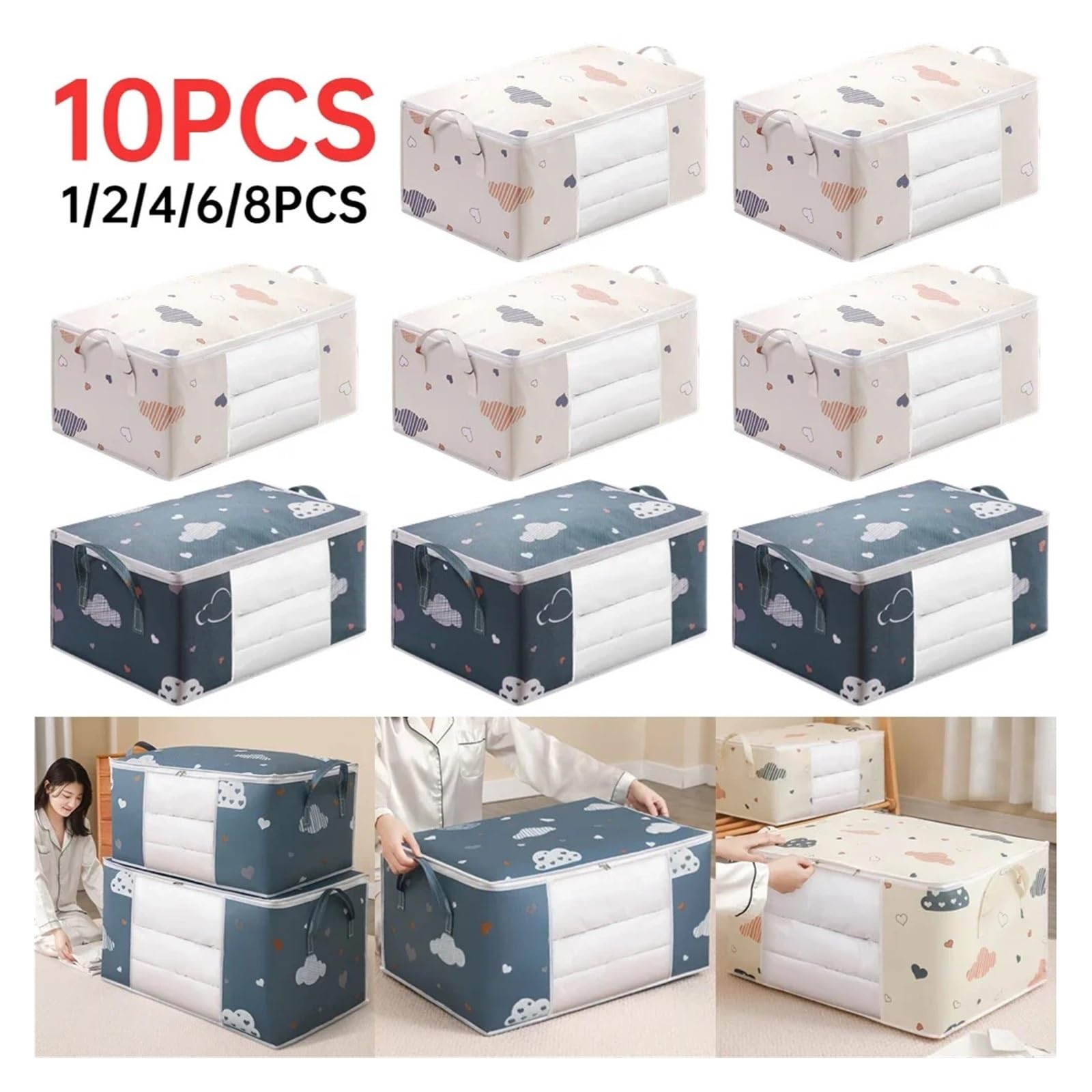 Cajas Almacenaje Ropa Organizador de ropa de 3 piezas, bolsa de almacenamiento de ropa y colcha, organizador de armario impermeable, bolsa de almacenamiento plegable de gran capacidad for mantas y edr