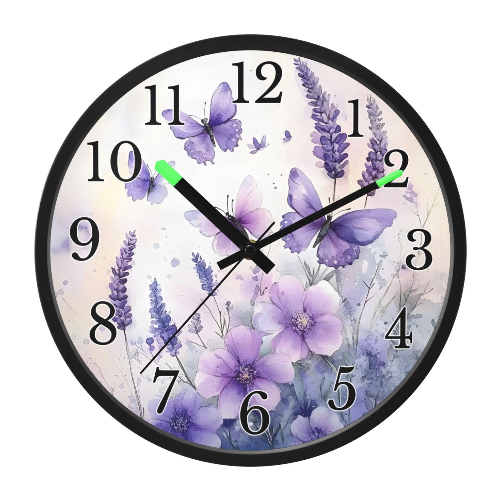 Mnsruu Reloj de pared luminoso con diseño de flores y mariposas, funciona con pilas, silencioso, brilla en la oscuridad, para sala de estar, cocina, 12 pulgadas