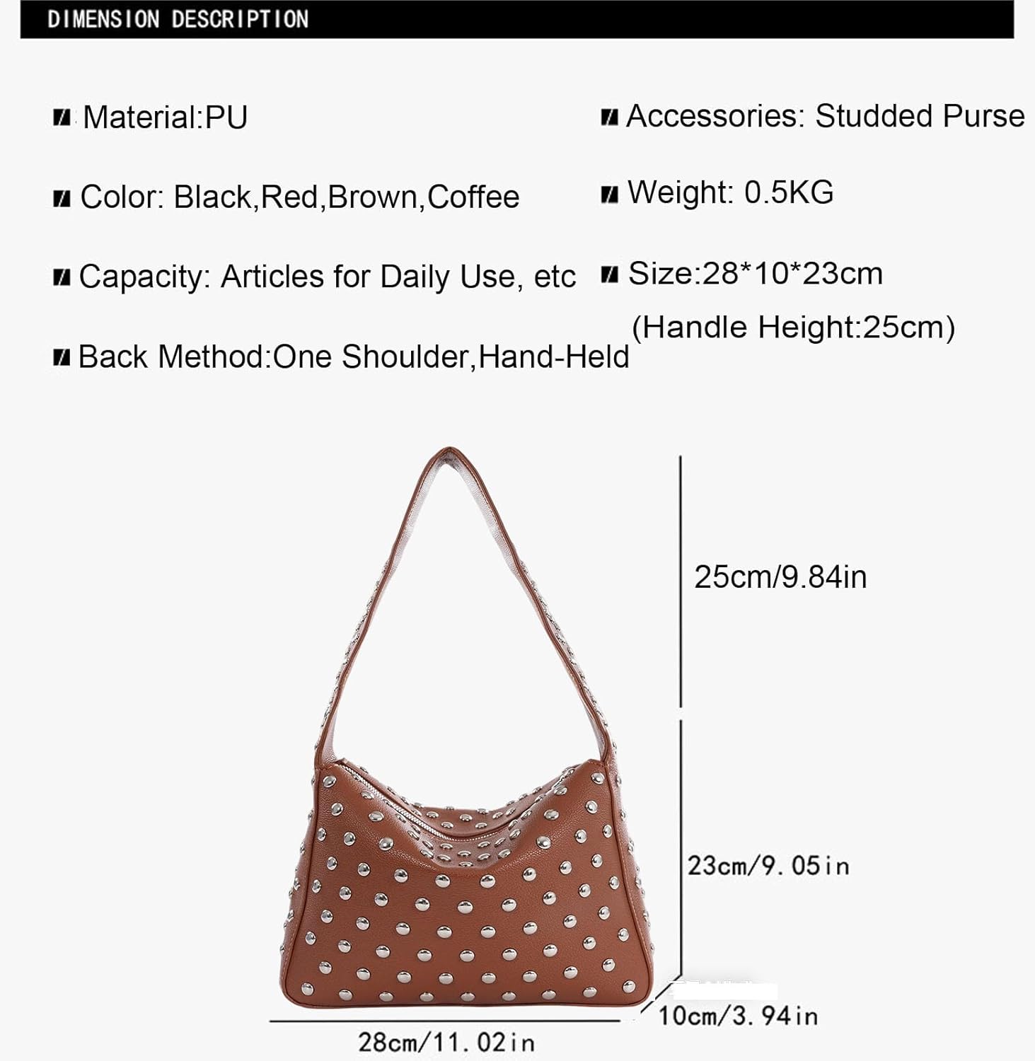 Studded Purses Y2k Shoulder Bag 90s Punk Women Small Shouder Purse Vegan Leather Designer Handbags Streetwear - Image 5