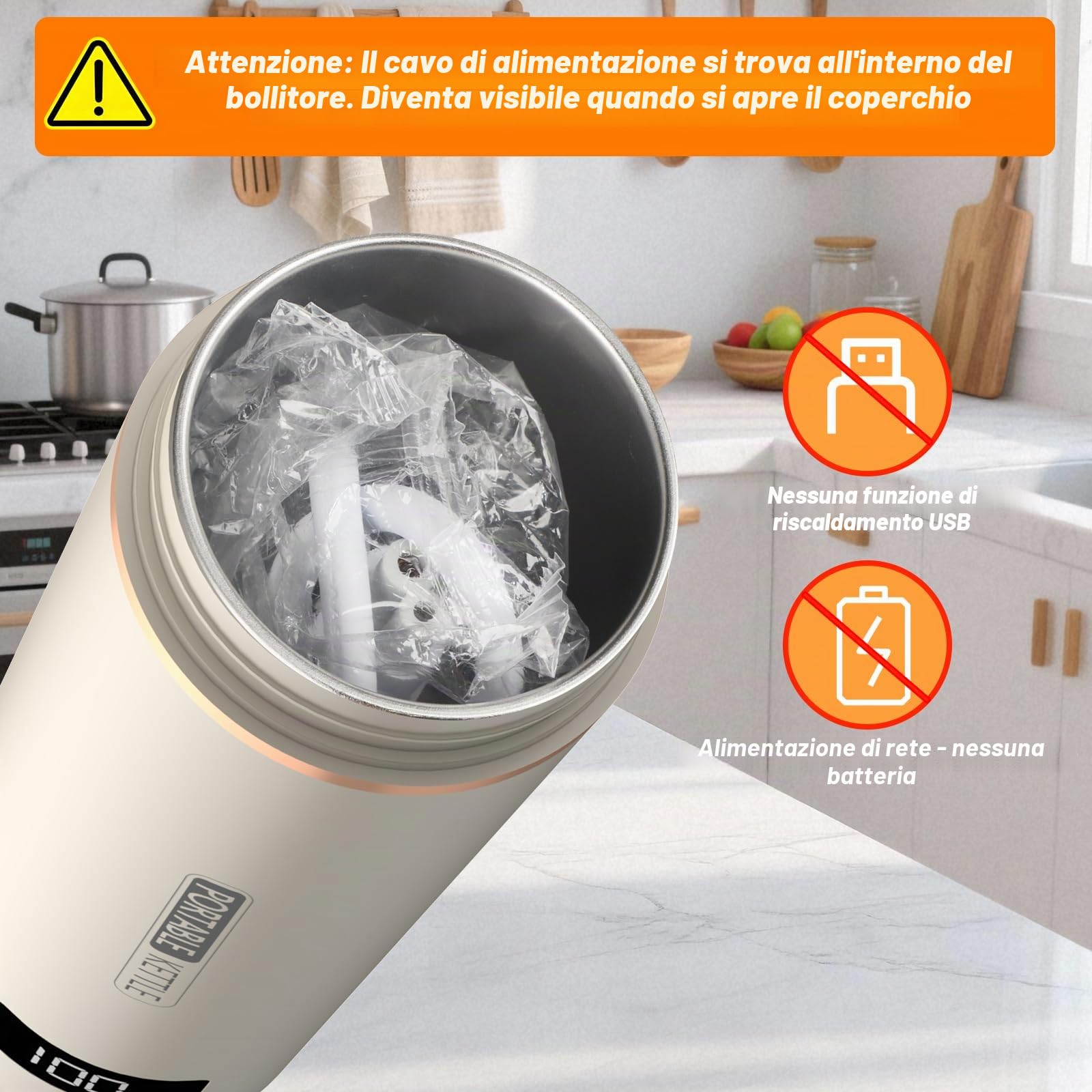 Bollitore da viaggio piccolo 0,5 litri (500 ML)/300 W, piccolo bollitore da viaggio per mini bollitore portatile in acciaio inox 316, riscaldamento spegnimento automatico per tè, caffè, latte per