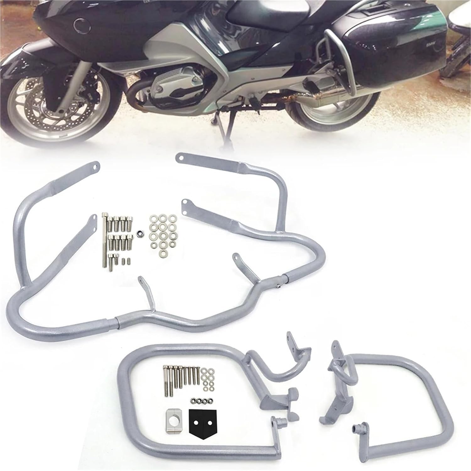 Front&Rear Engine Guard Highway Crash Bar Bumper Stunt Cage Fuel Tank Protector for BMW R1200RT R 1200 RT R1200 2004-2013(Rear Black)