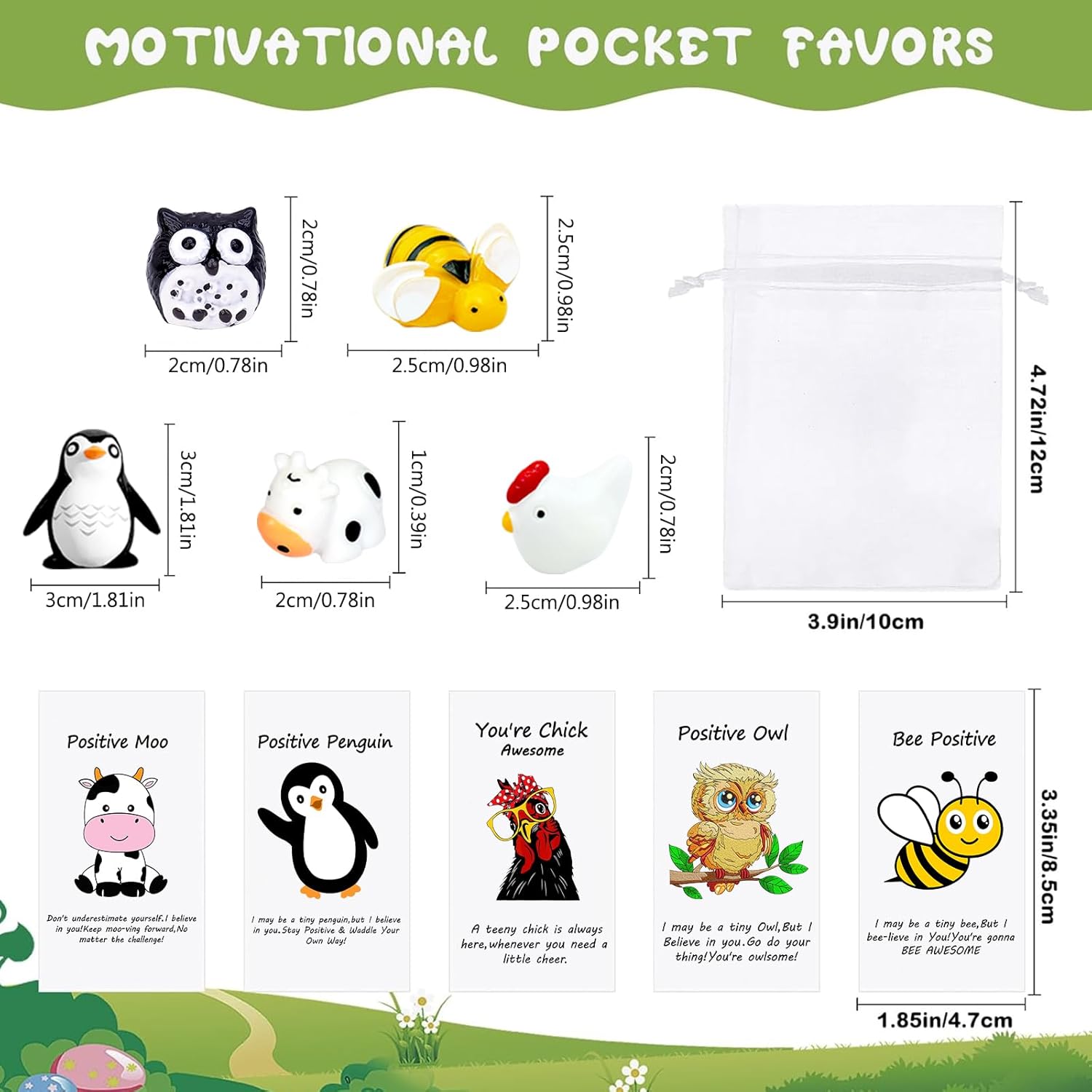100Pack Positive Gifts Bulk Inspirational Teacher Dietitian End of Year Gift Gifts,with Funny Card Organza Bag for Coworker Staff（Penguin,Rooster, Bee, Owl, Cow