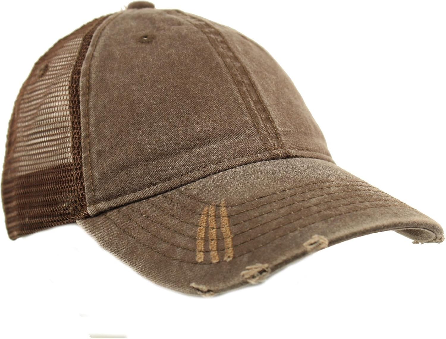 Unisex Distressed Low Profile Trucker Mesh Summer Baseball Sun Cap Hat Brown